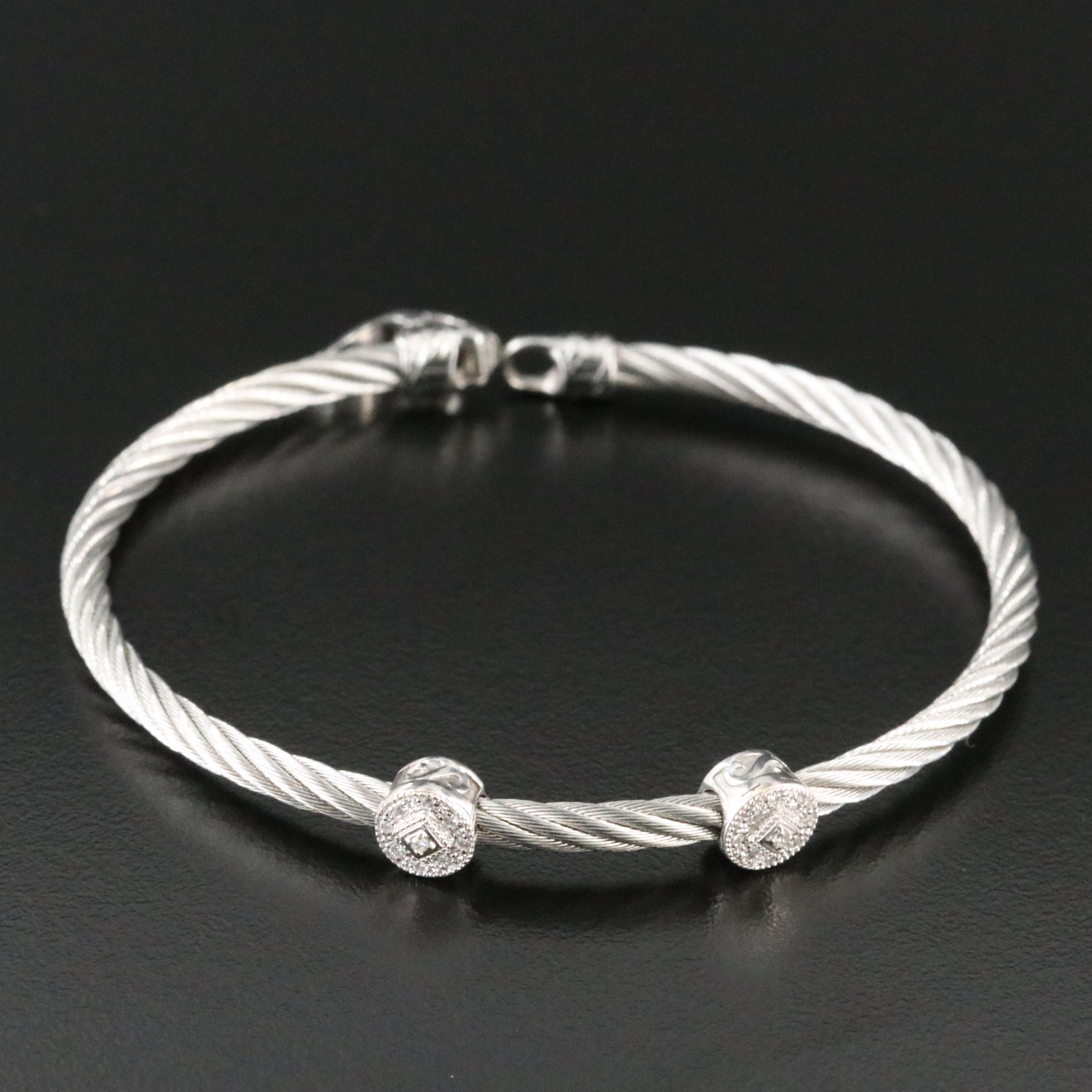 Charriol Classique Steel Bracelet with 18K and Diamond Round Stations