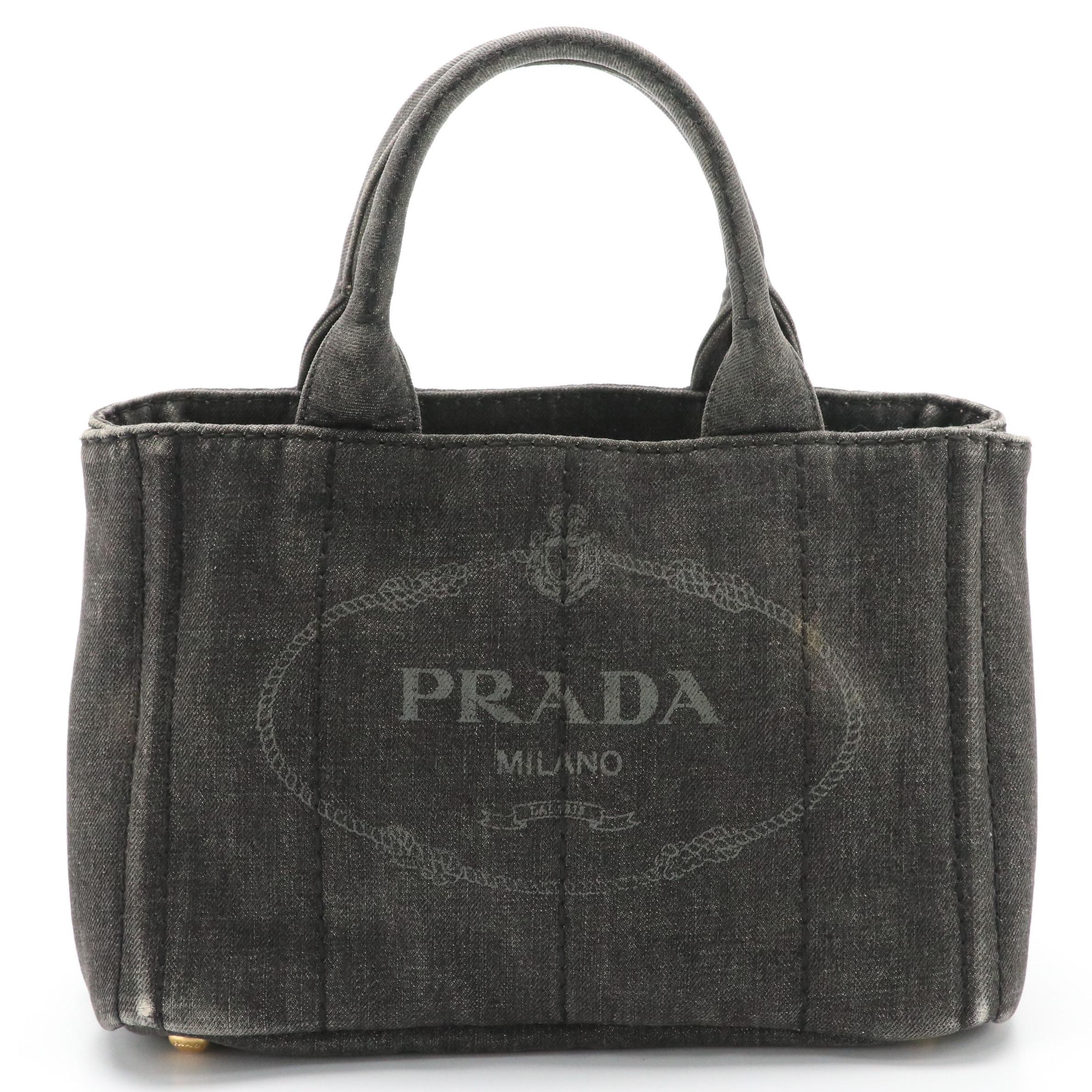 Prada Canapa Logo Handbag in Dark Denim