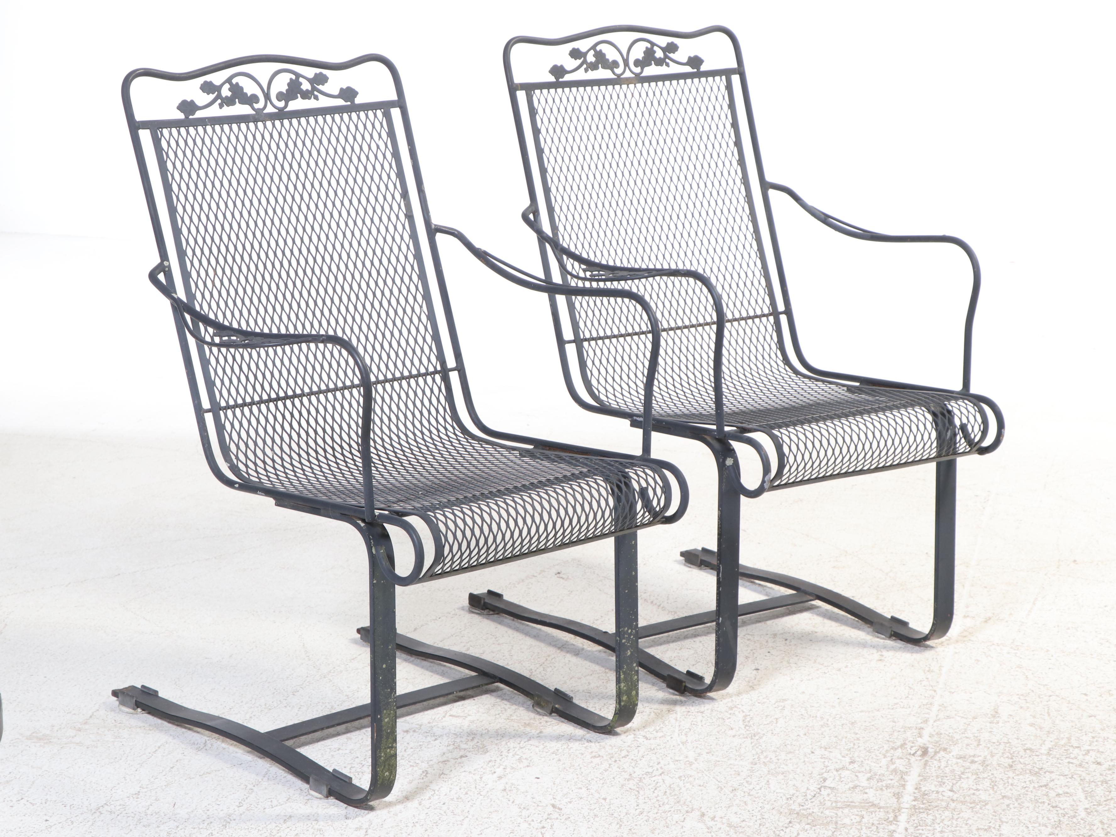 Seven-Piece Modernist Iron & Wire Mesh Patio Lounge Set, Incl. Sam Blount Co.