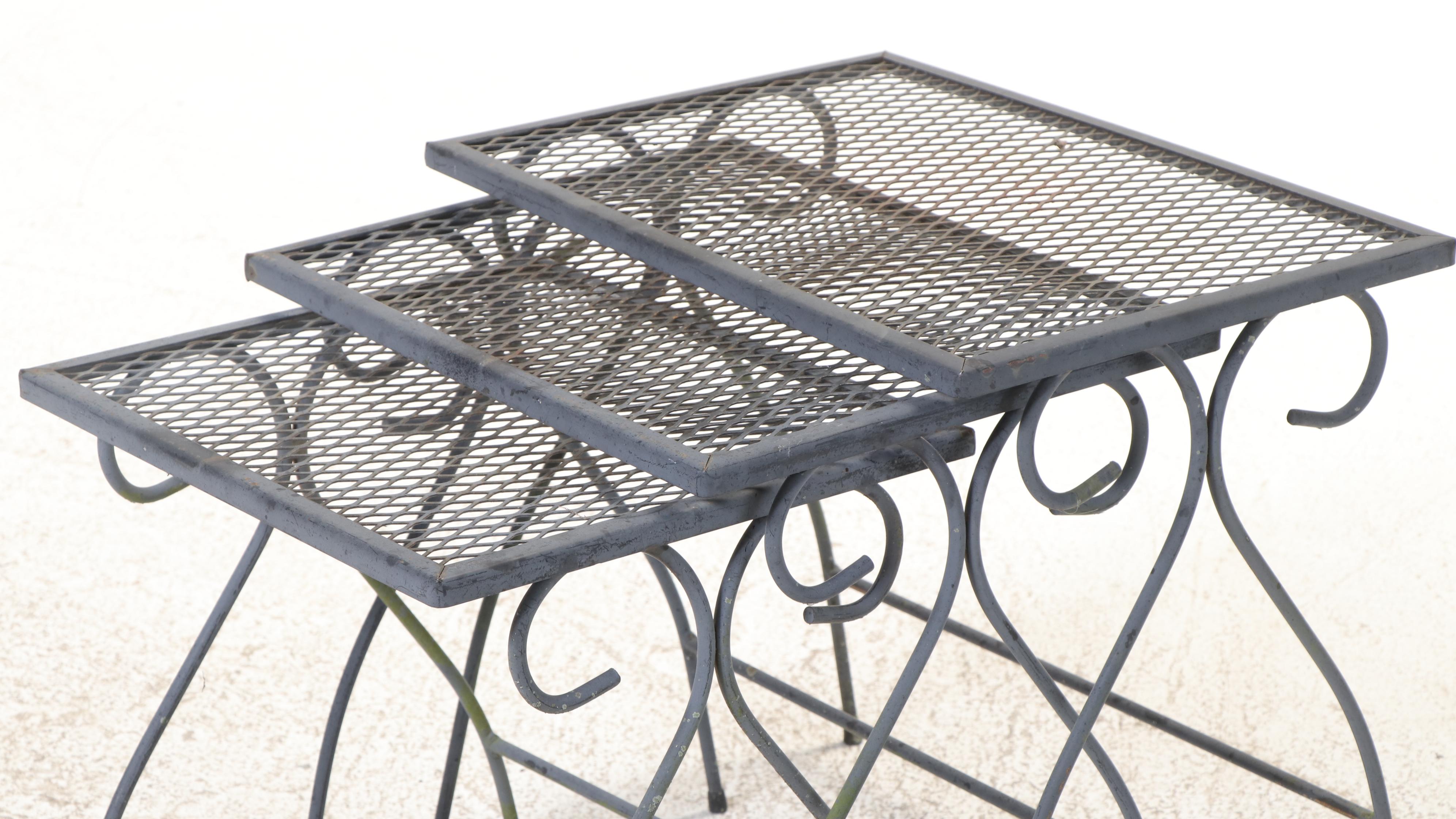 Seven-Piece Modernist Iron & Wire Mesh Patio Lounge Set, Incl. Sam Blount Co.