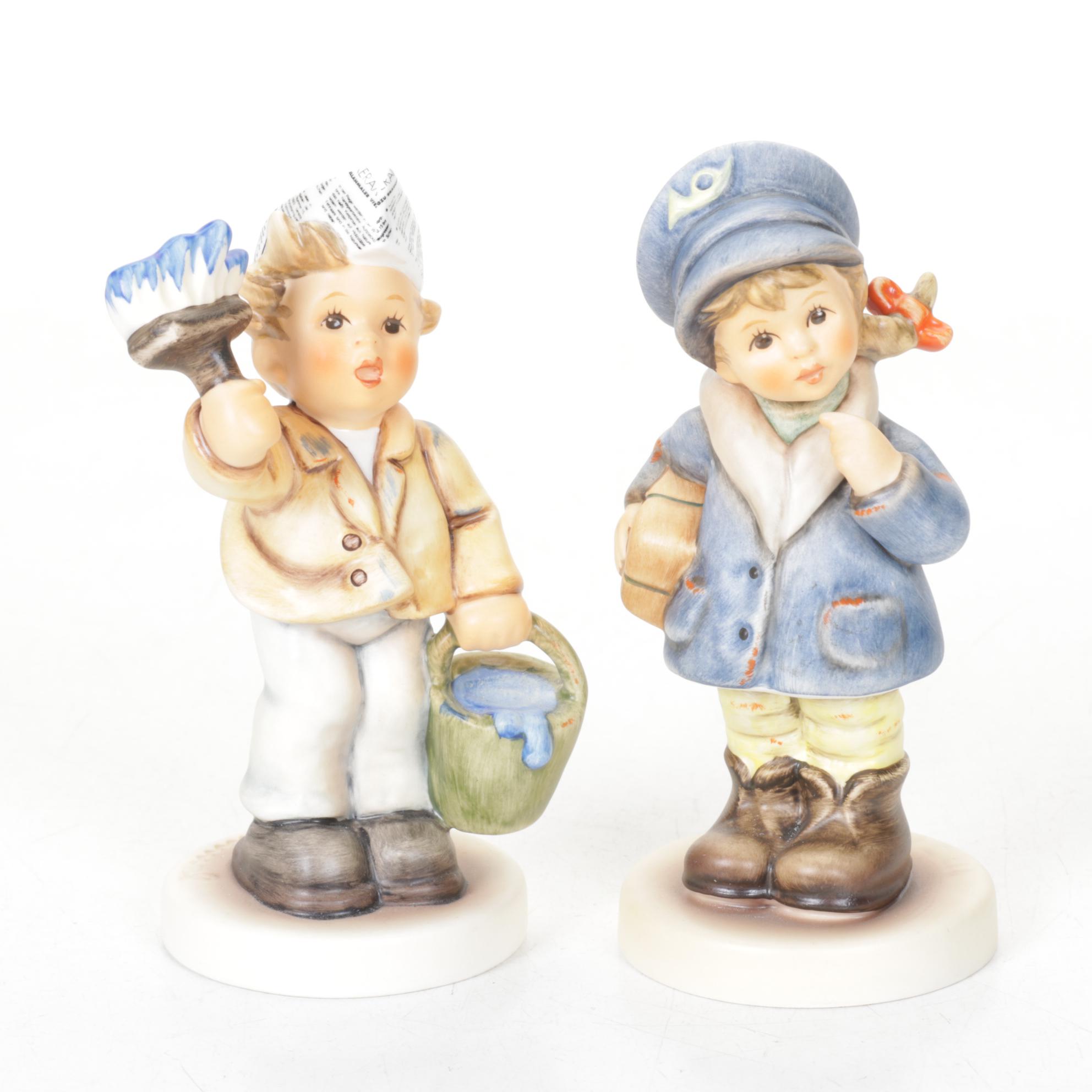 Goebel "One Coat or Two?" and "Little Miss Mail Carrier" Hummel Porcelain Pair