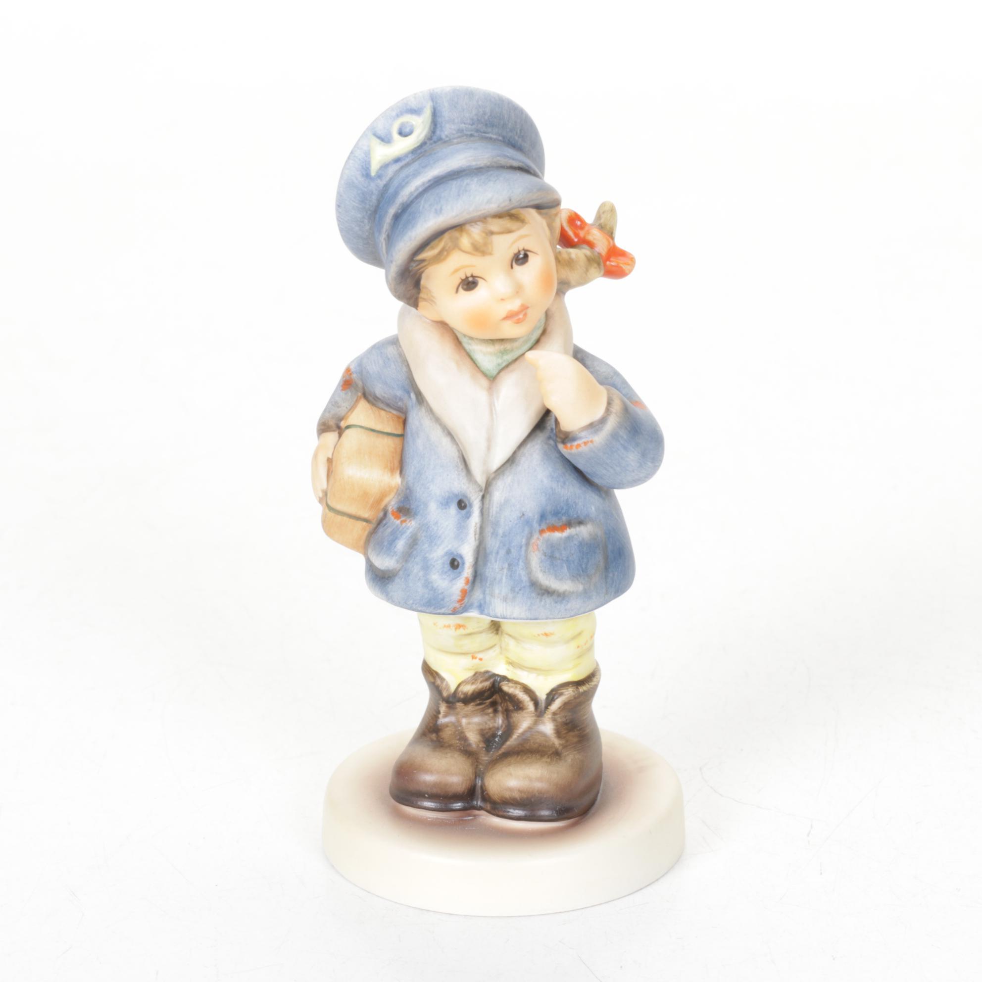 Goebel "One Coat or Two?" and "Little Miss Mail Carrier" Hummel Porcelain Pair