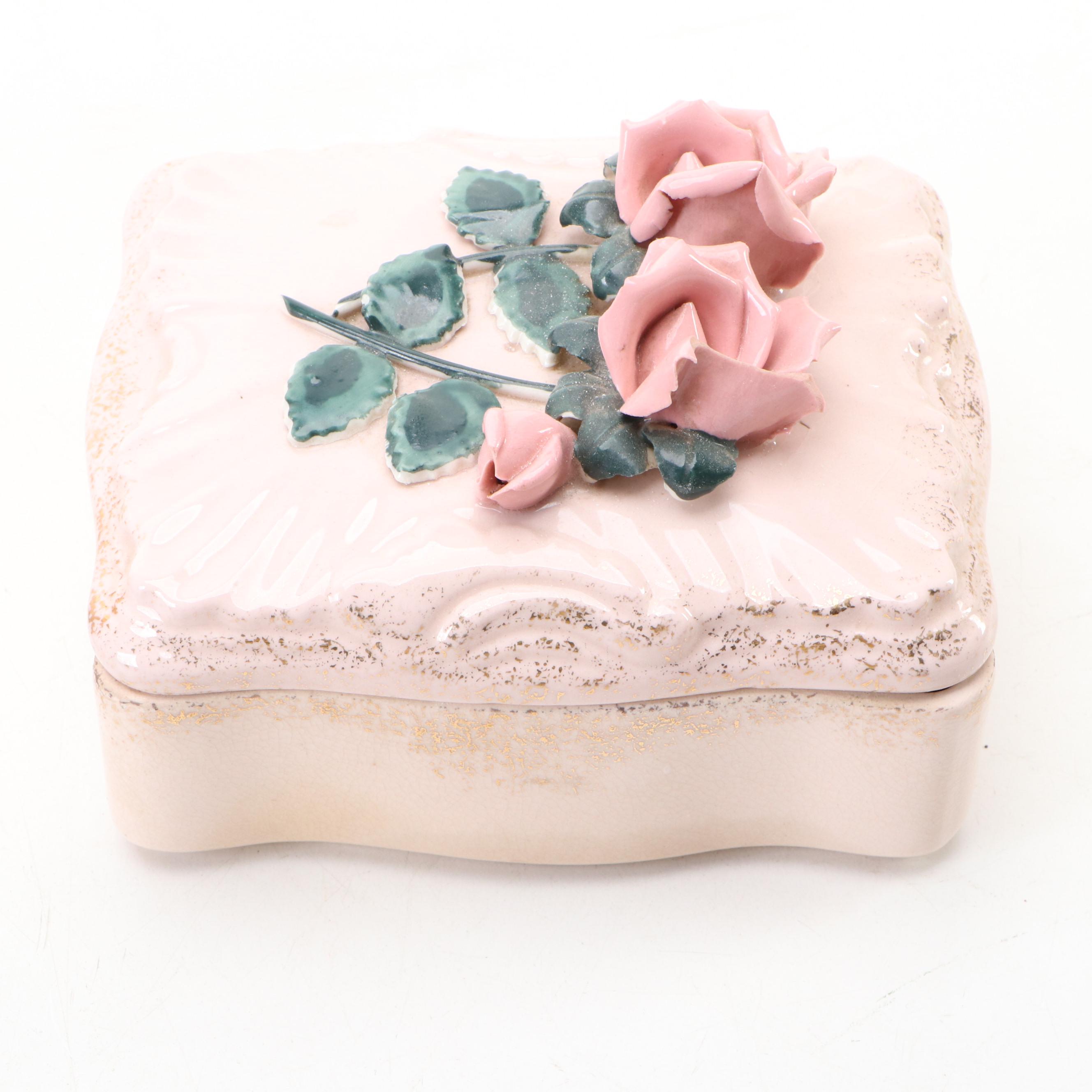 Lefton Porcelain & Other Floral Boxes, Ashtray and Figurine