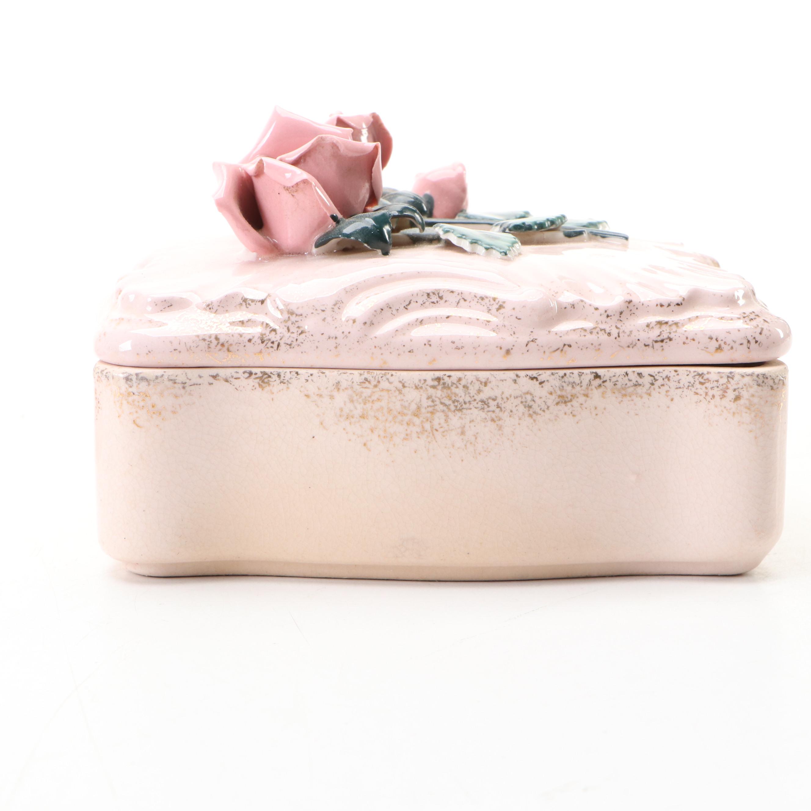 Lefton Porcelain & Other Floral Boxes, Ashtray and Figurine