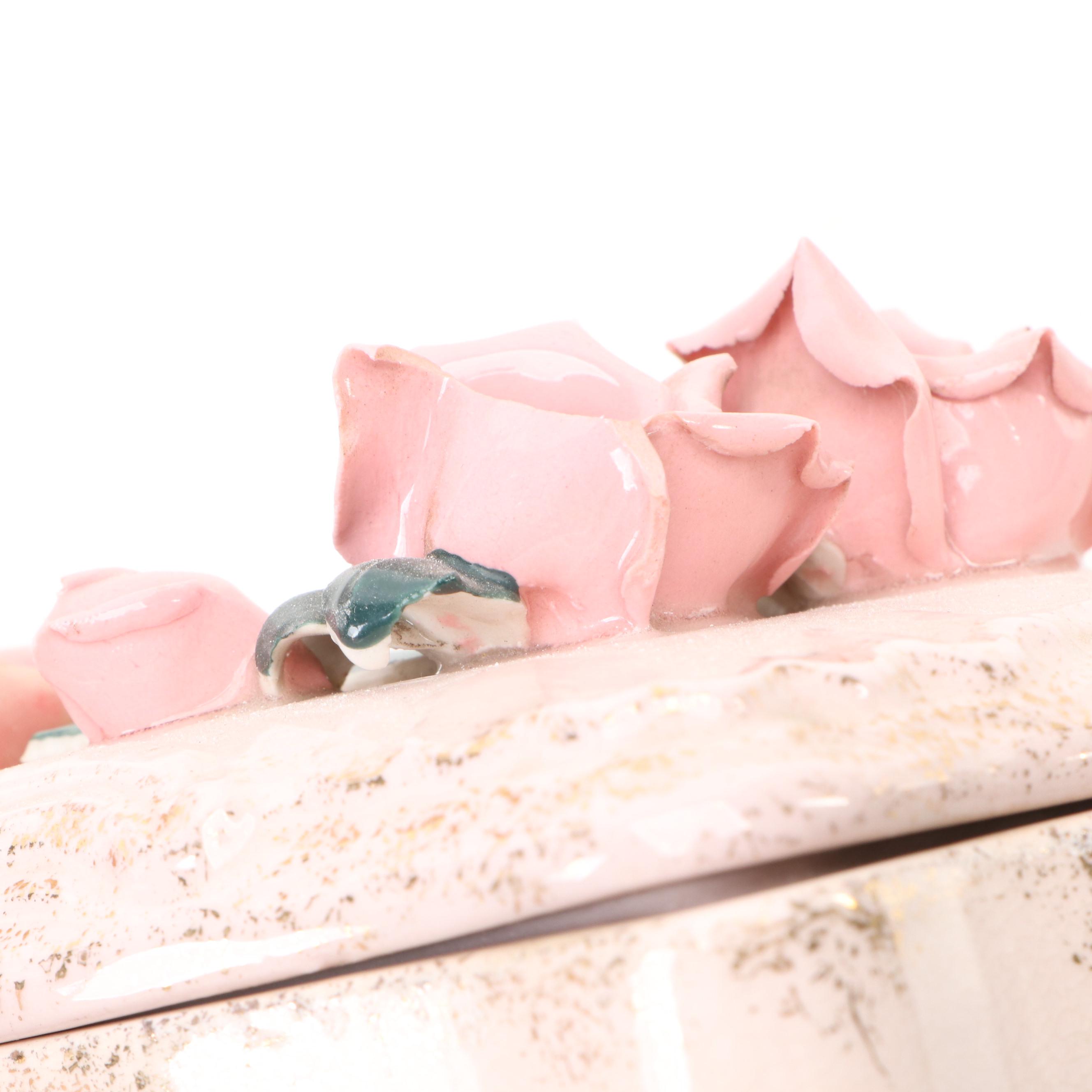 Lefton Porcelain & Other Floral Boxes, Ashtray and Figurine