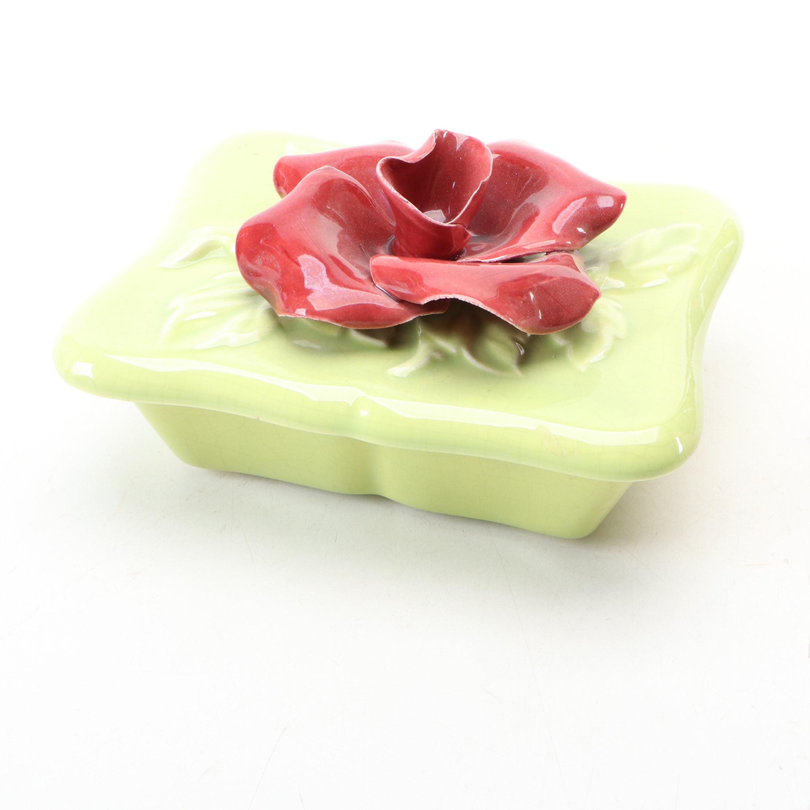 Lefton Porcelain & Other Floral Boxes, Ashtray and Figurine