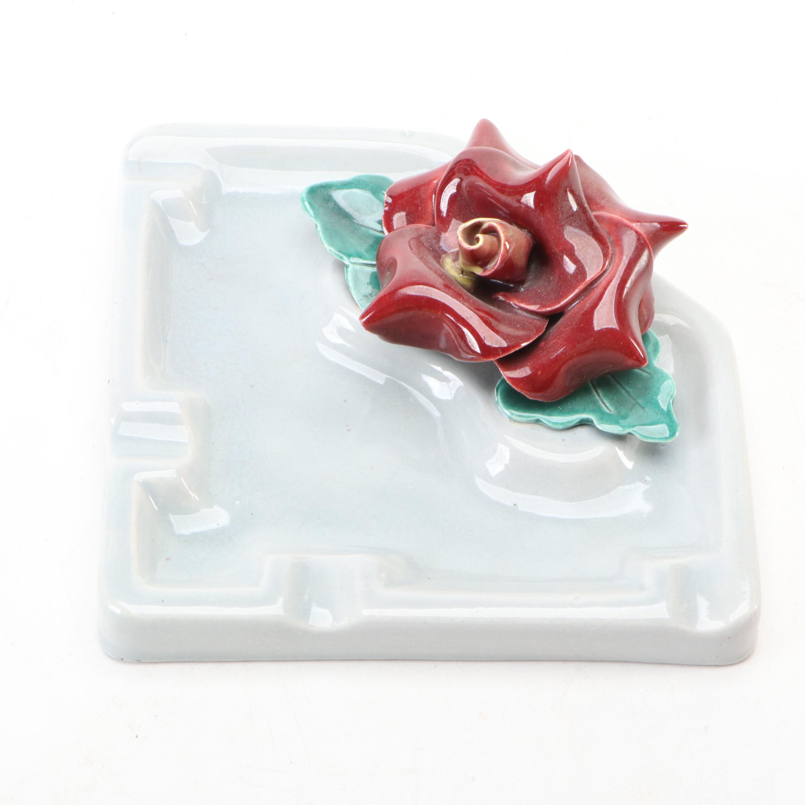 Lefton Porcelain & Other Floral Boxes, Ashtray and Figurine