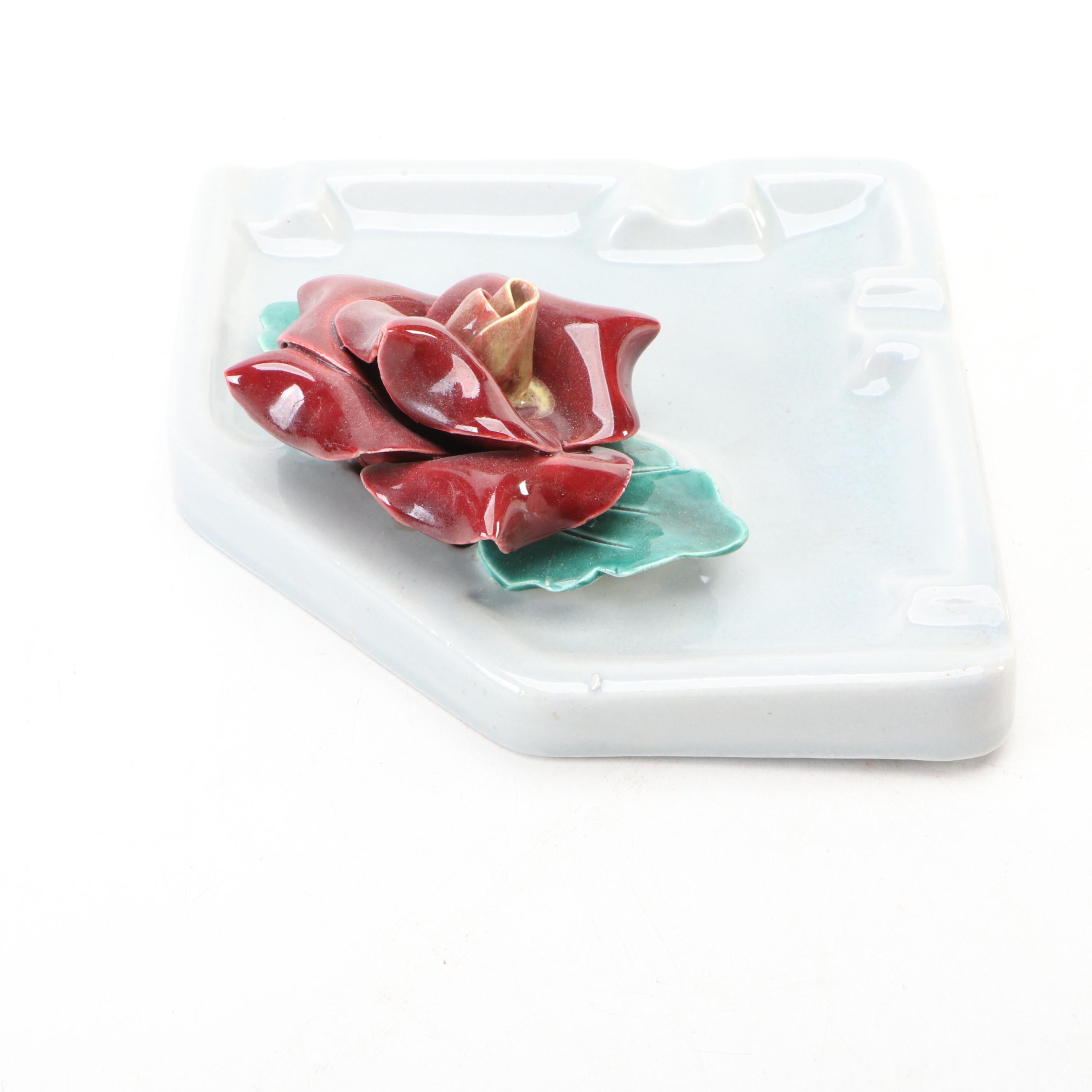 Lefton Porcelain & Other Floral Boxes, Ashtray and Figurine