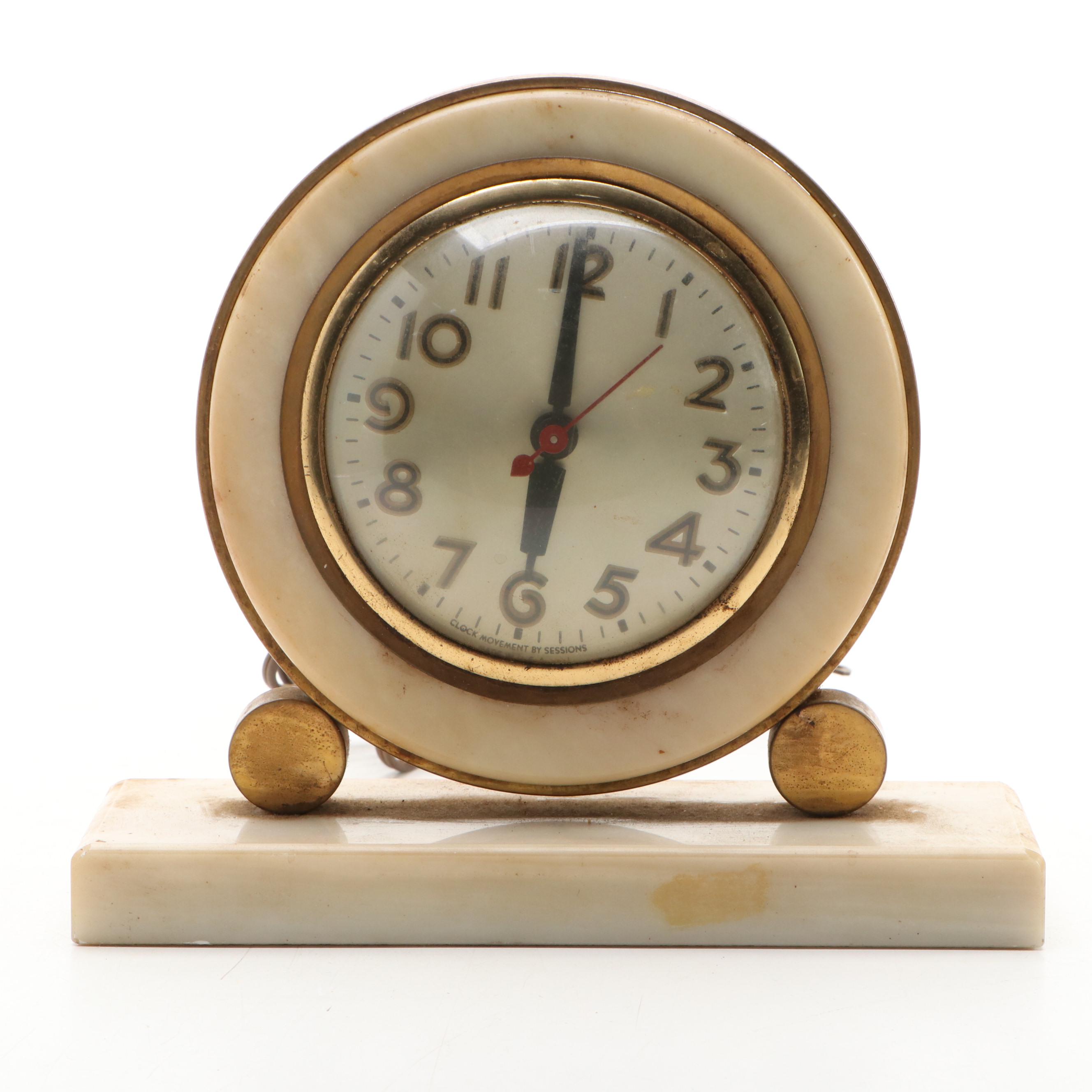 Sessions Art Deco Style Marble Electric Clock, Early to Mid-20th Century