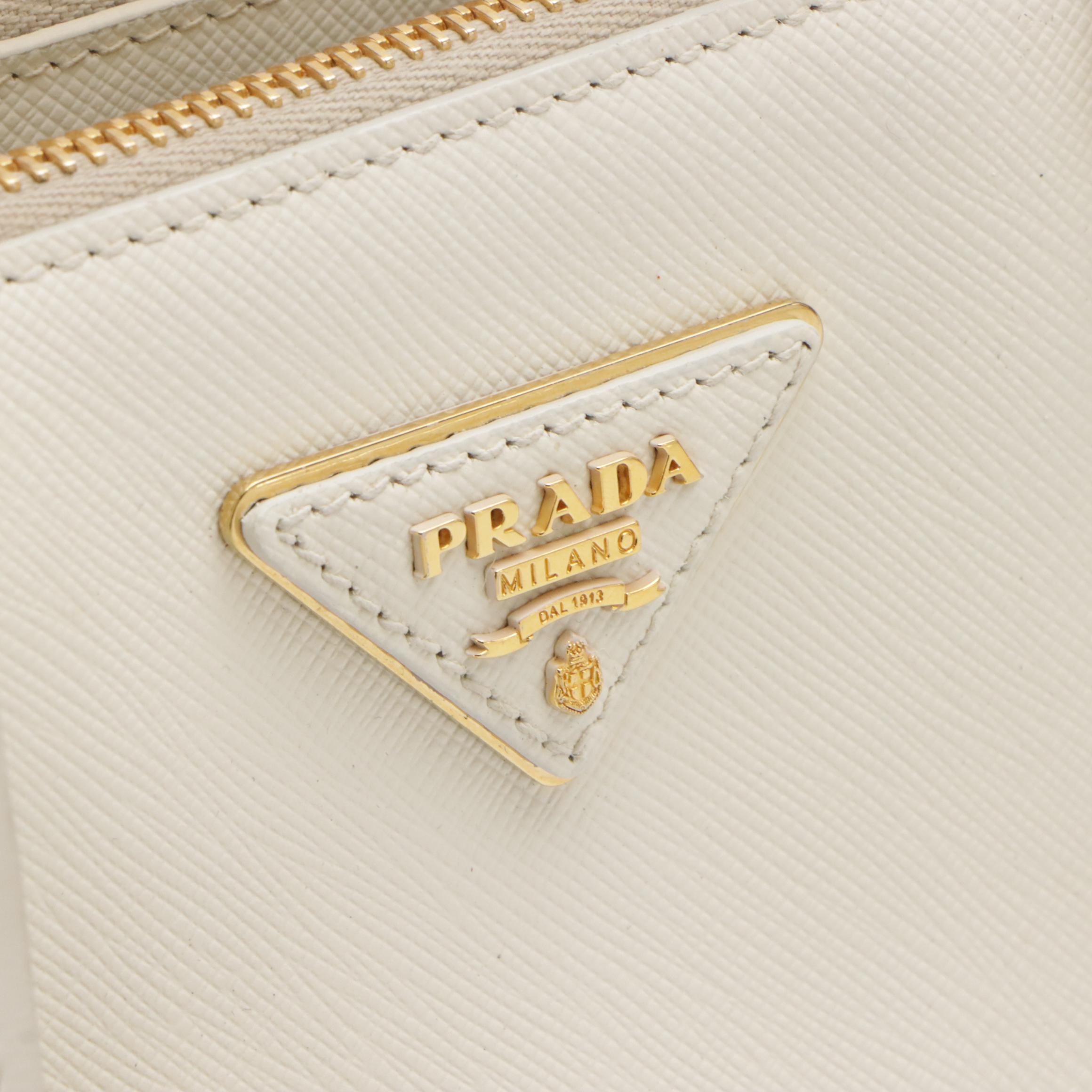 Prada White Saffiano Leather Double-Zip Top Handle Tote