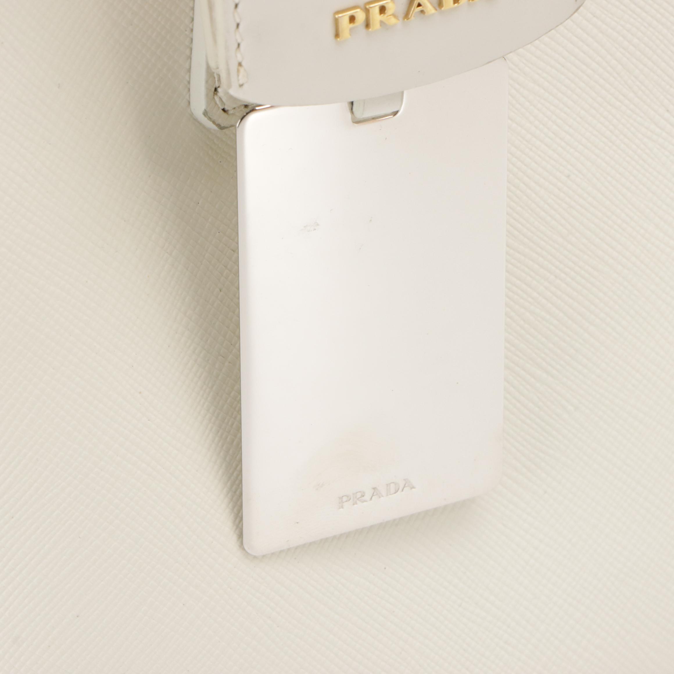 Prada White Saffiano Leather Double-Zip Top Handle Tote