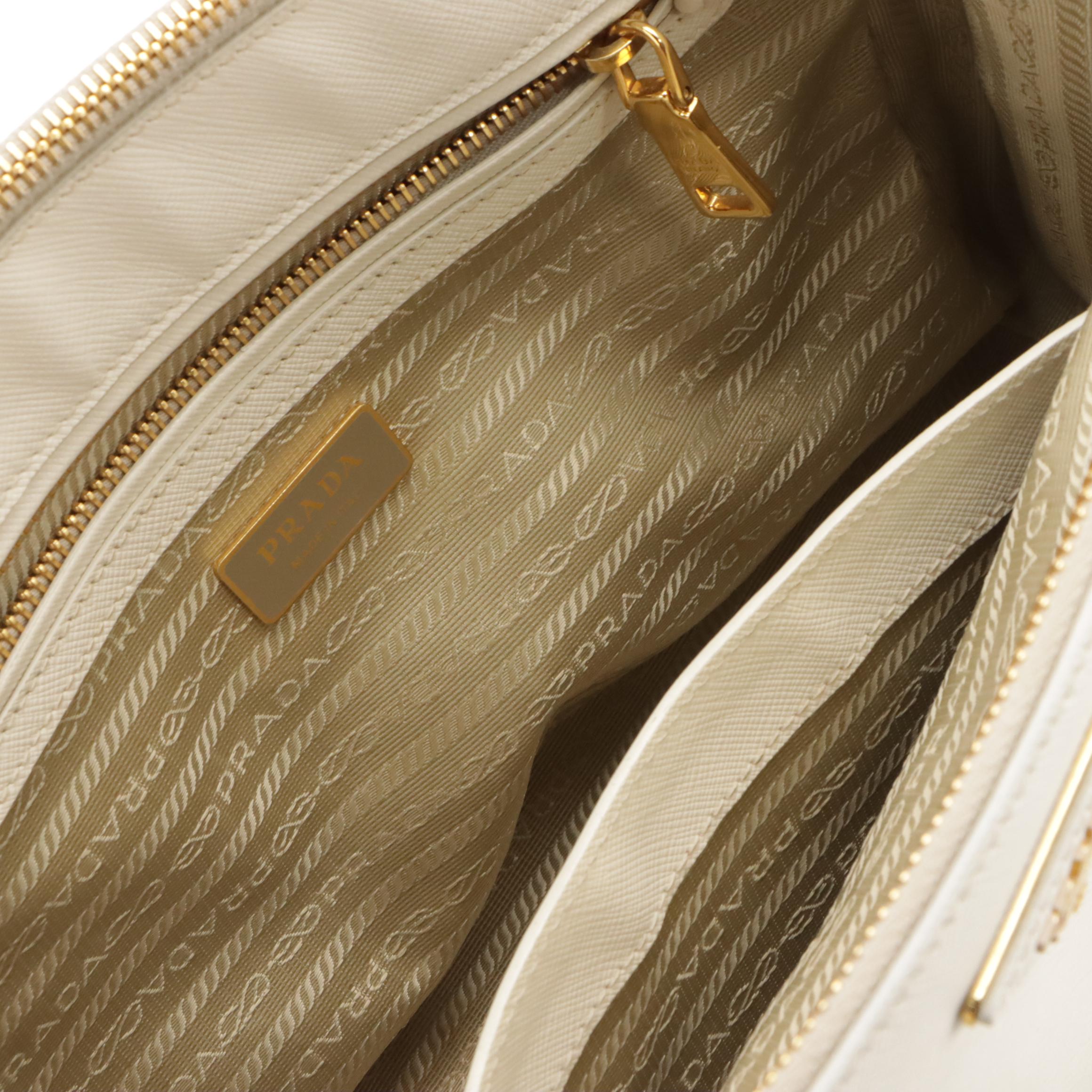 Prada White Saffiano Leather Double-Zip Top Handle Tote