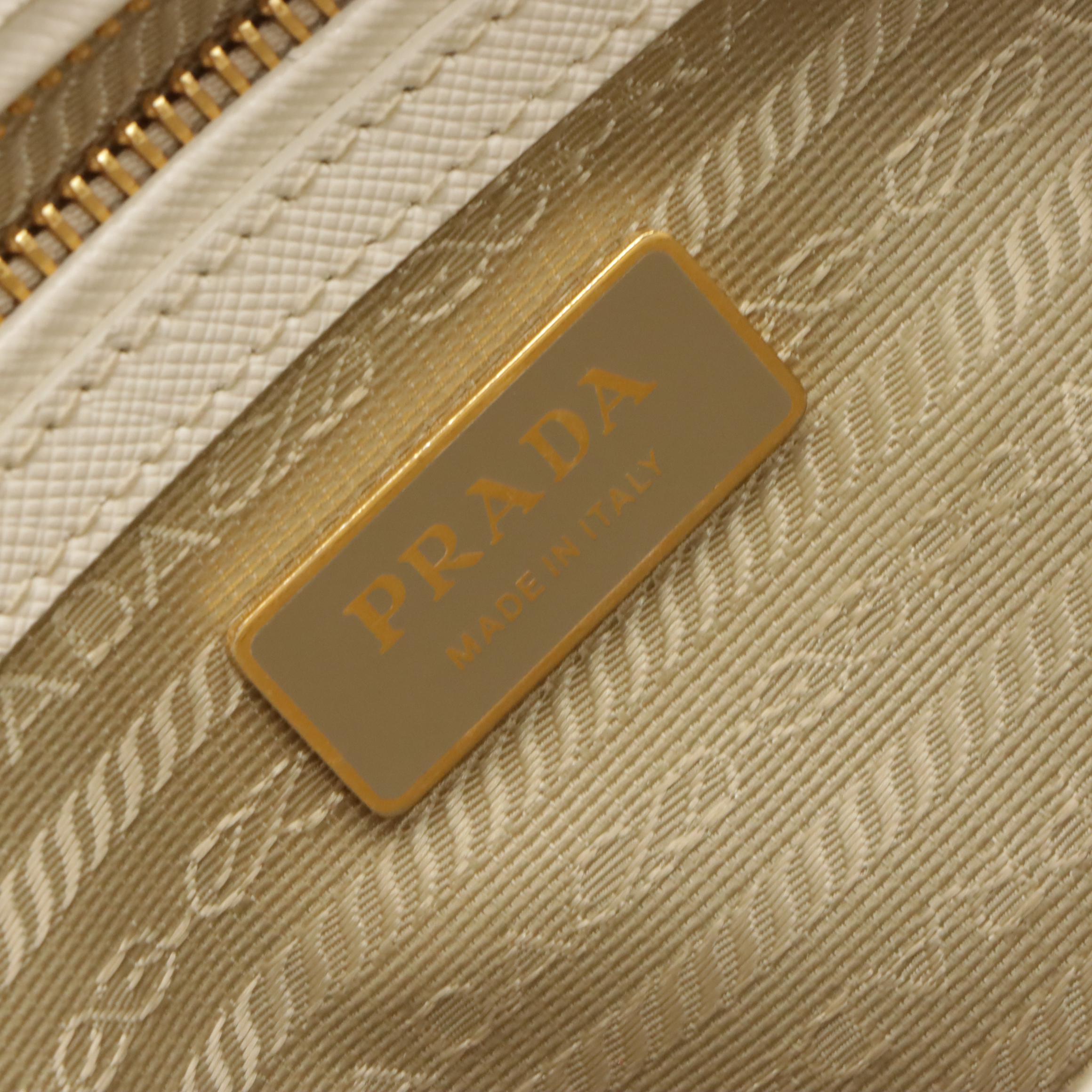 Prada White Saffiano Leather Double-Zip Top Handle Tote