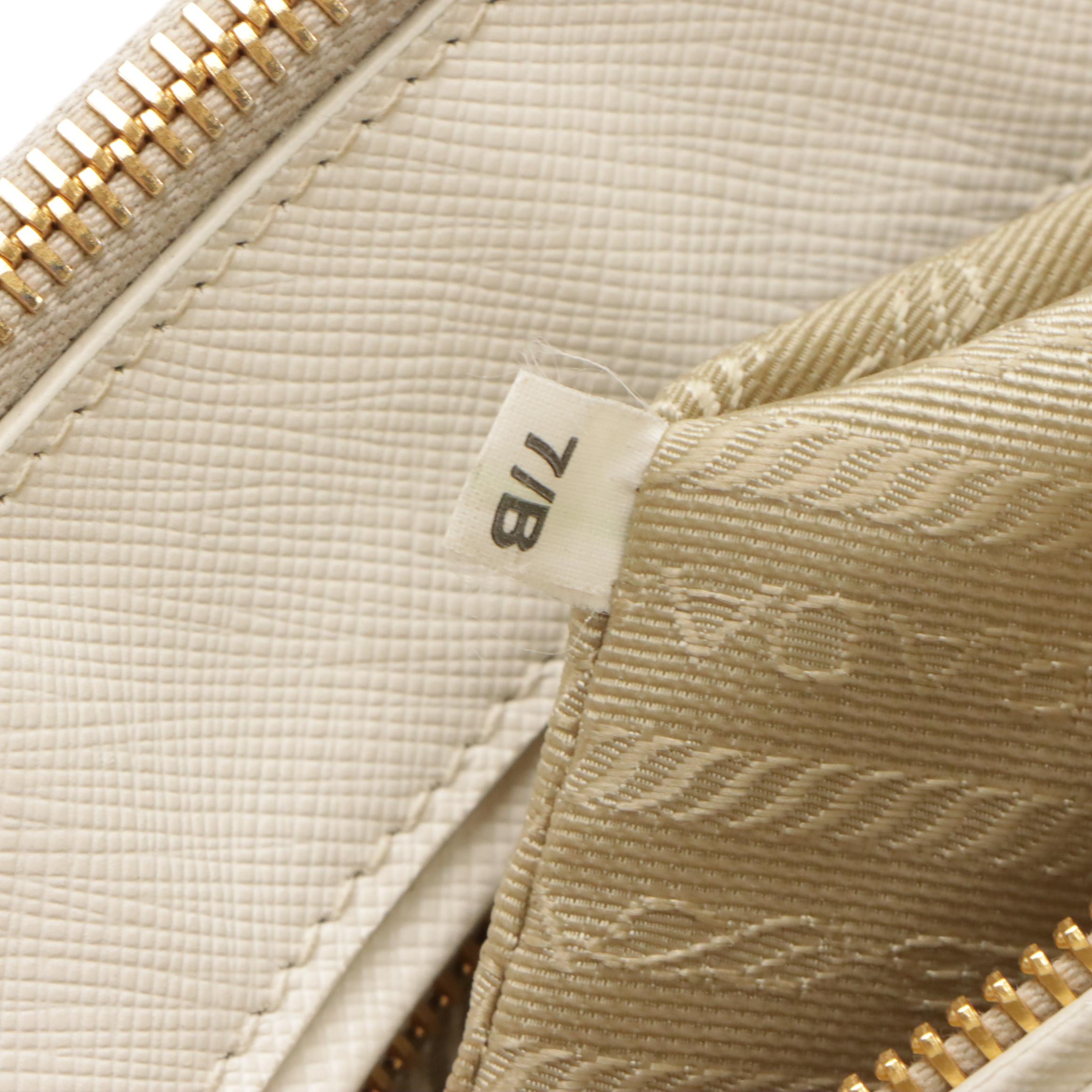 Prada White Saffiano Leather Double-Zip Top Handle Tote