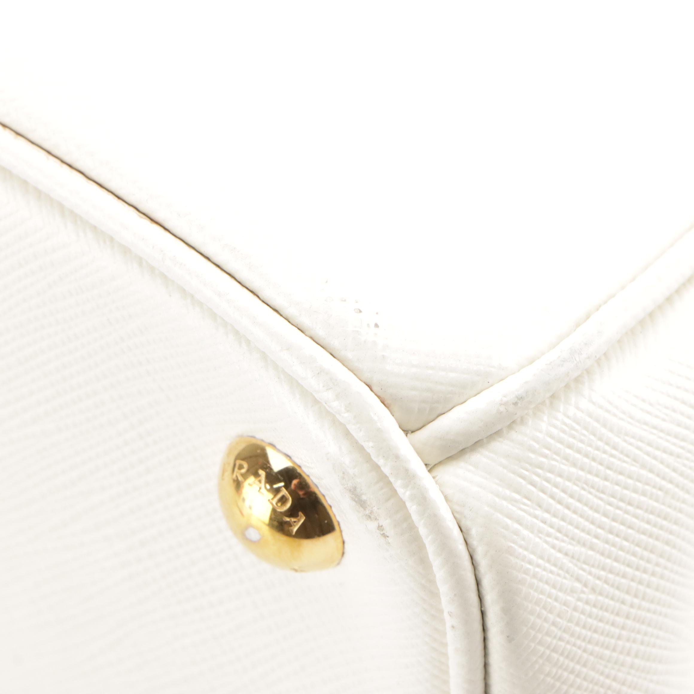 Prada White Saffiano Leather Double-Zip Top Handle Tote