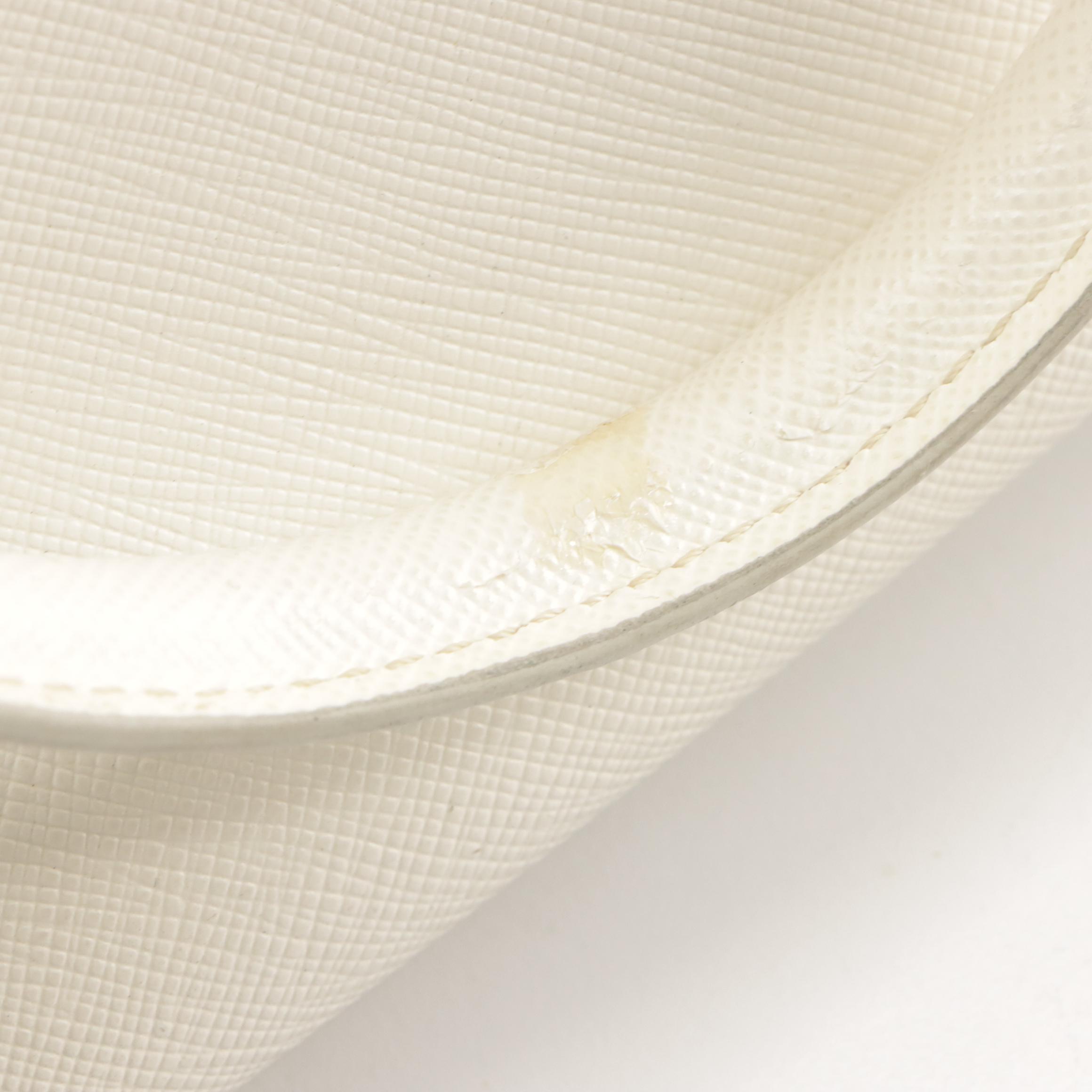 Prada White Saffiano Leather Double-Zip Top Handle Tote