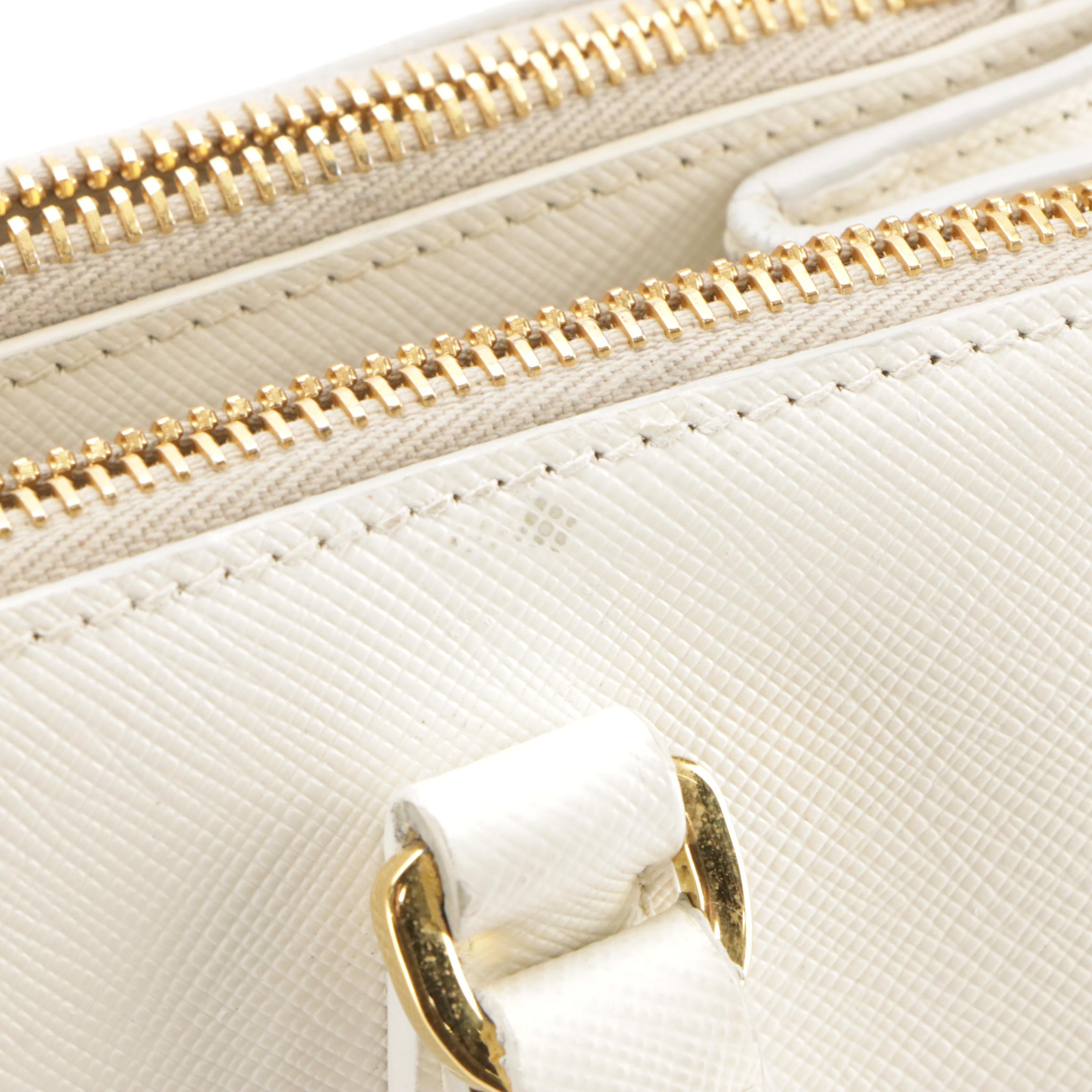 Prada White Saffiano Leather Double-Zip Top Handle Tote