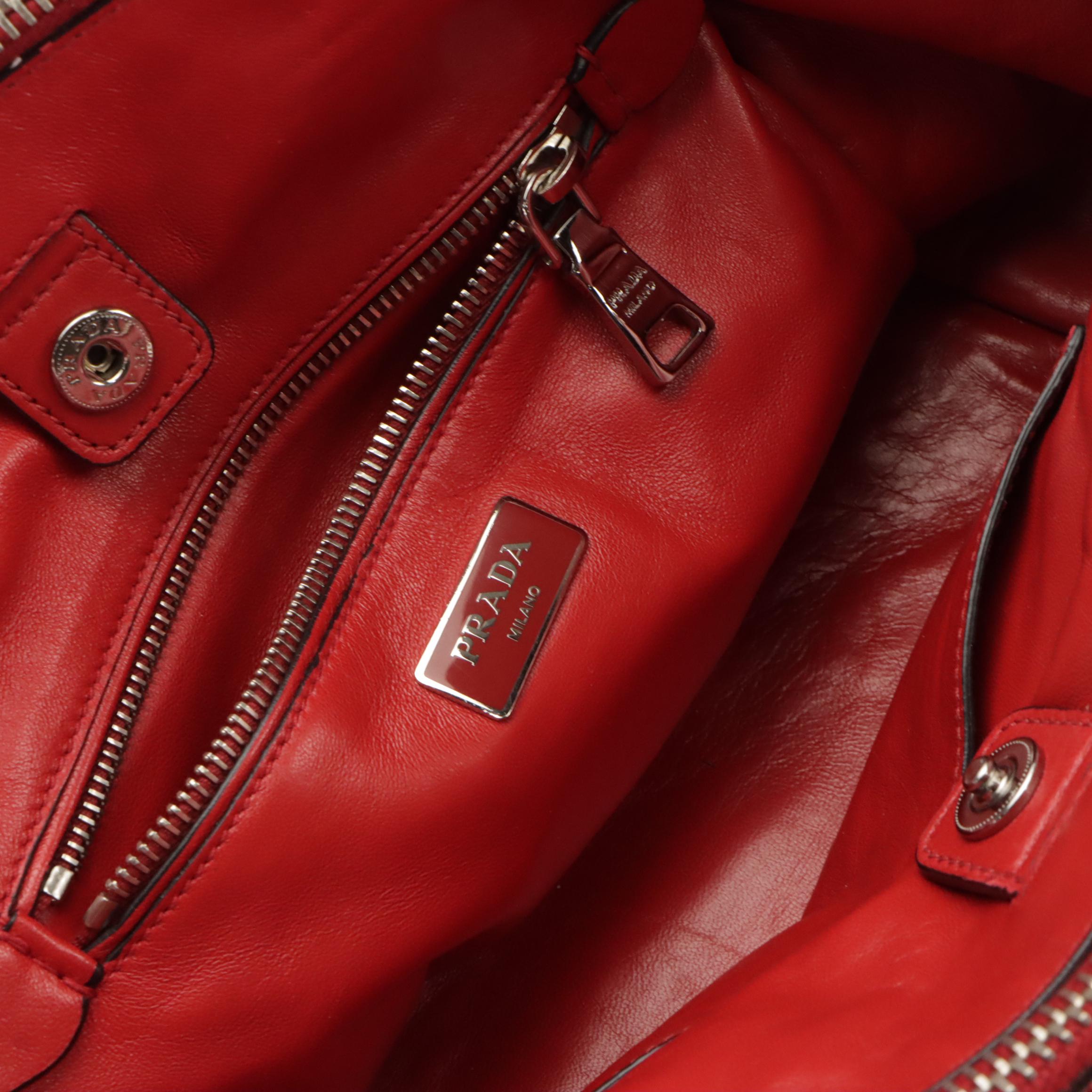 Prada Twin Pocket Two-Way Tote Bag in Red Suede and Lambskin Leather