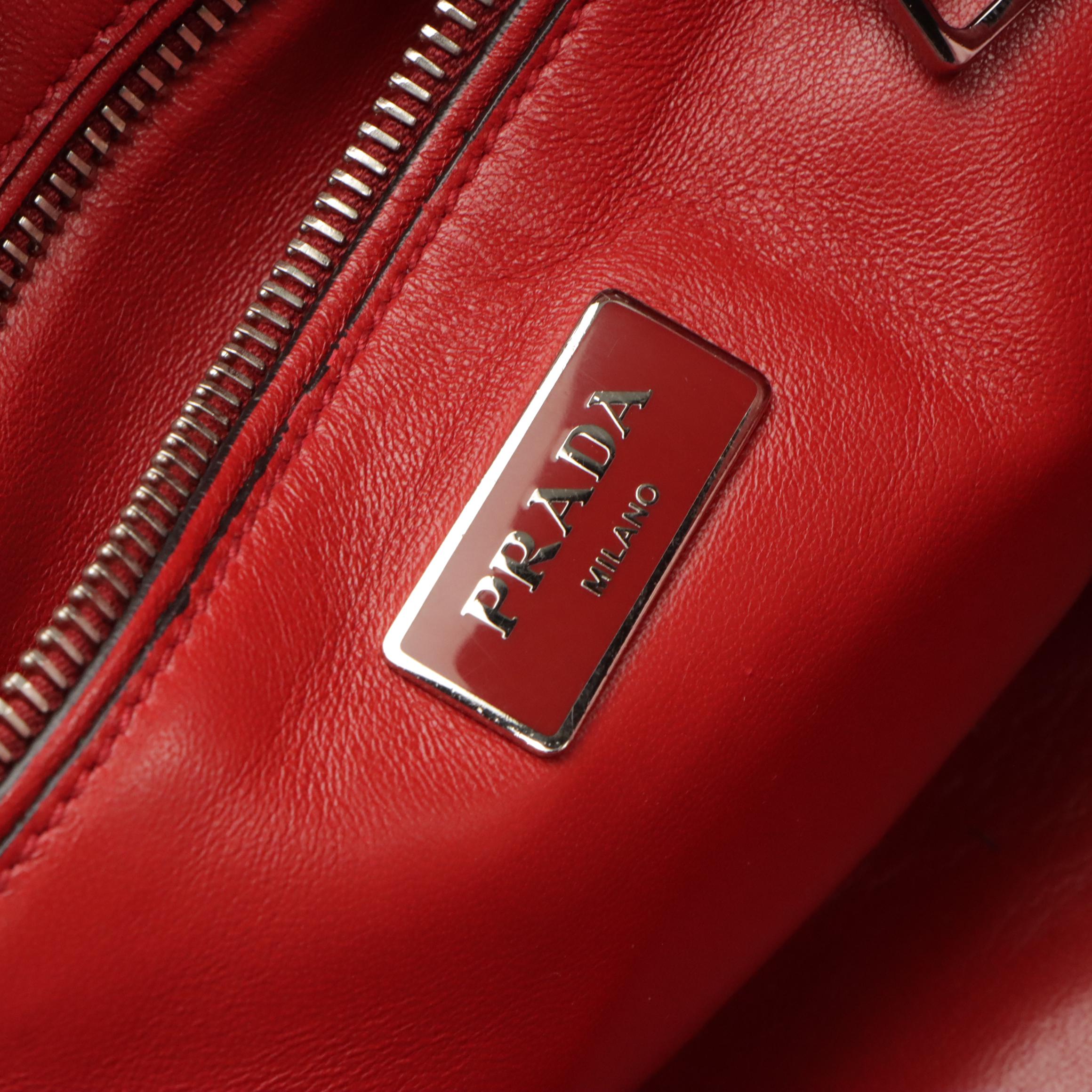 Prada Twin Pocket Two-Way Tote Bag in Red Suede and Lambskin Leather