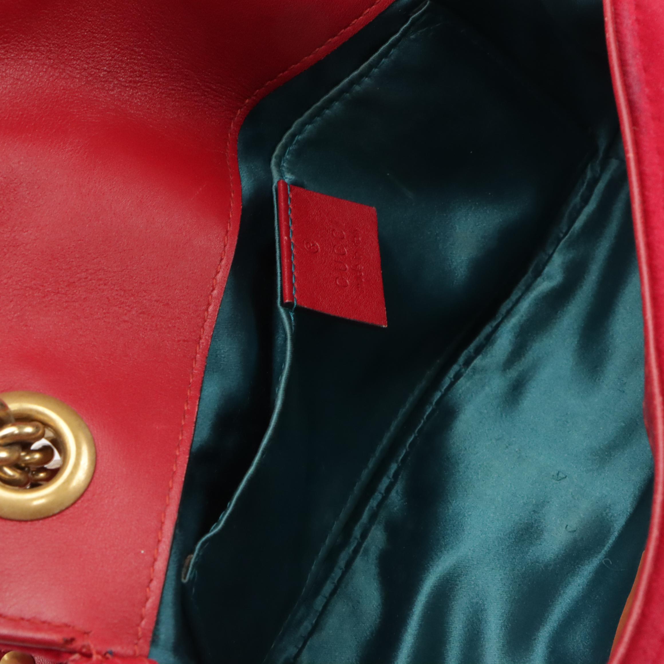 Gucci GG Marmont Flap Crossbody Chain Bag in Matelassé Chevron Red Velvet