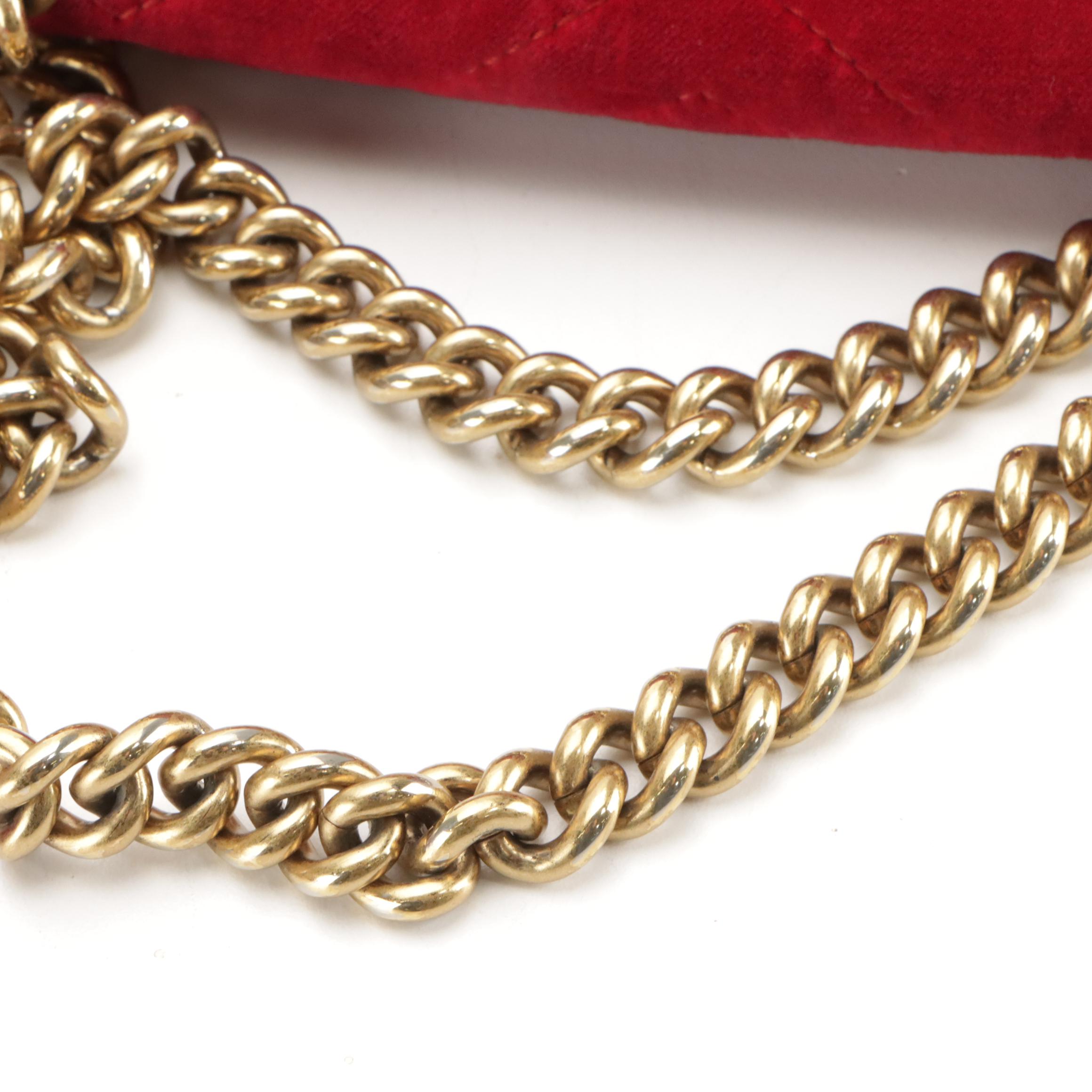 Gucci GG Marmont Flap Crossbody Chain Bag in Matelassé Chevron Red Velvet