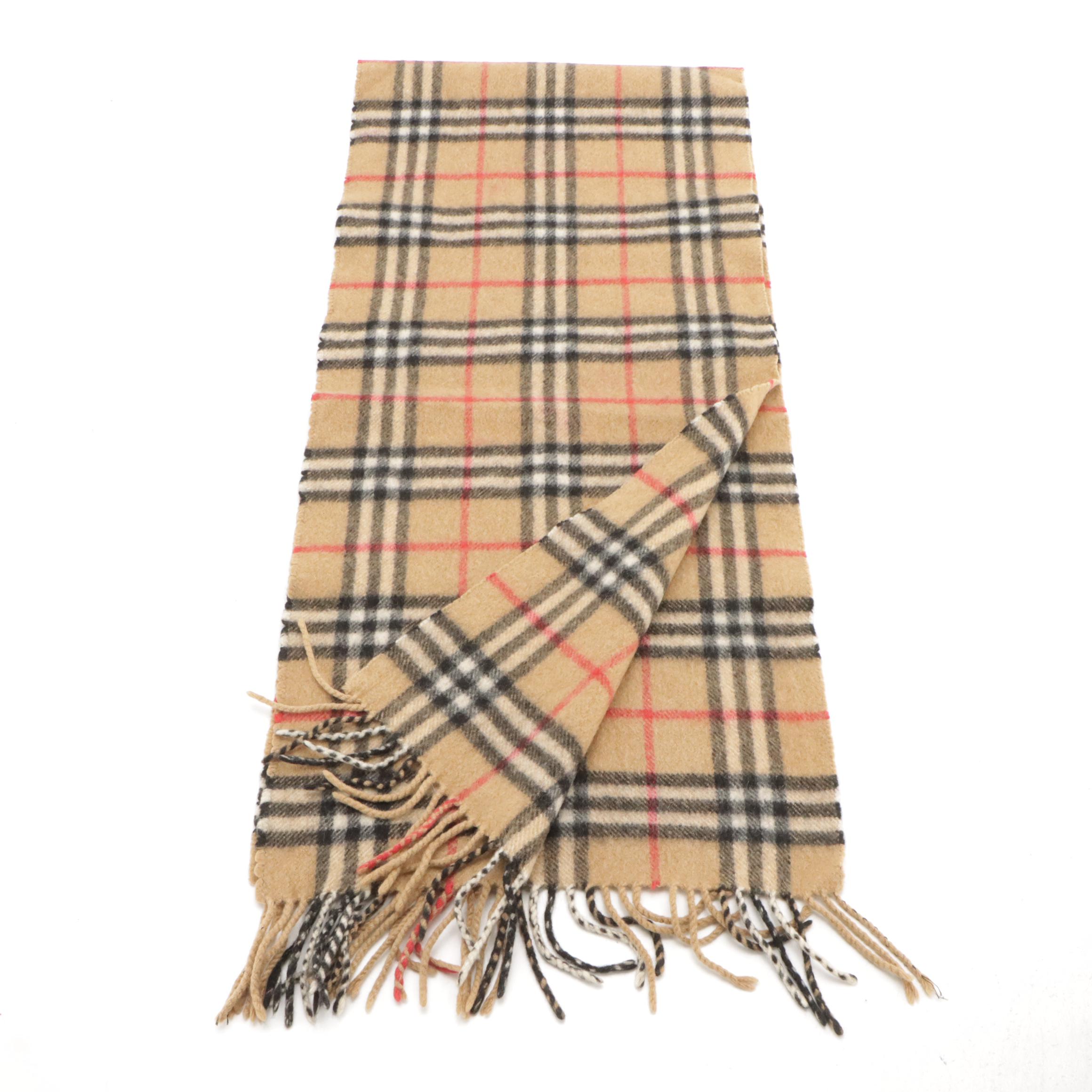 Burberrys Nova Check Cashmere Fringe Scarf