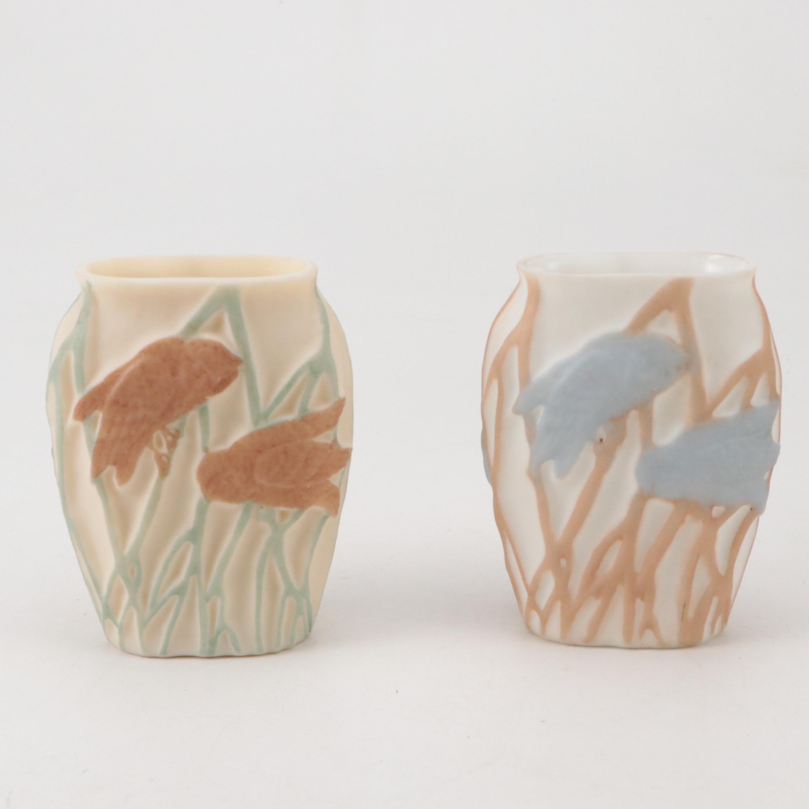 Consolidated Glass Co. Embossed Vases with Westmoreland Glass Owl