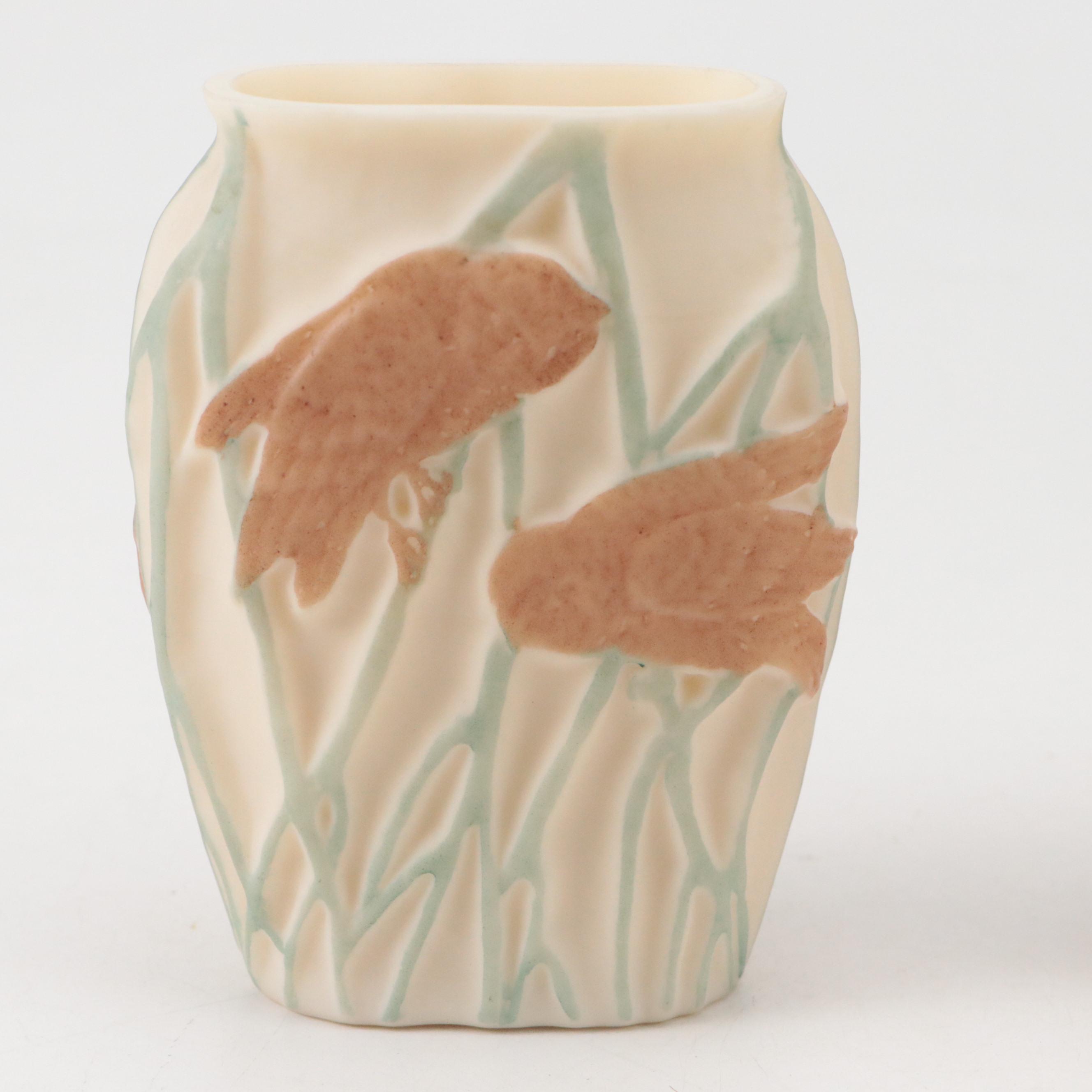 Consolidated Glass Co. Embossed Vases with Westmoreland Glass Owl