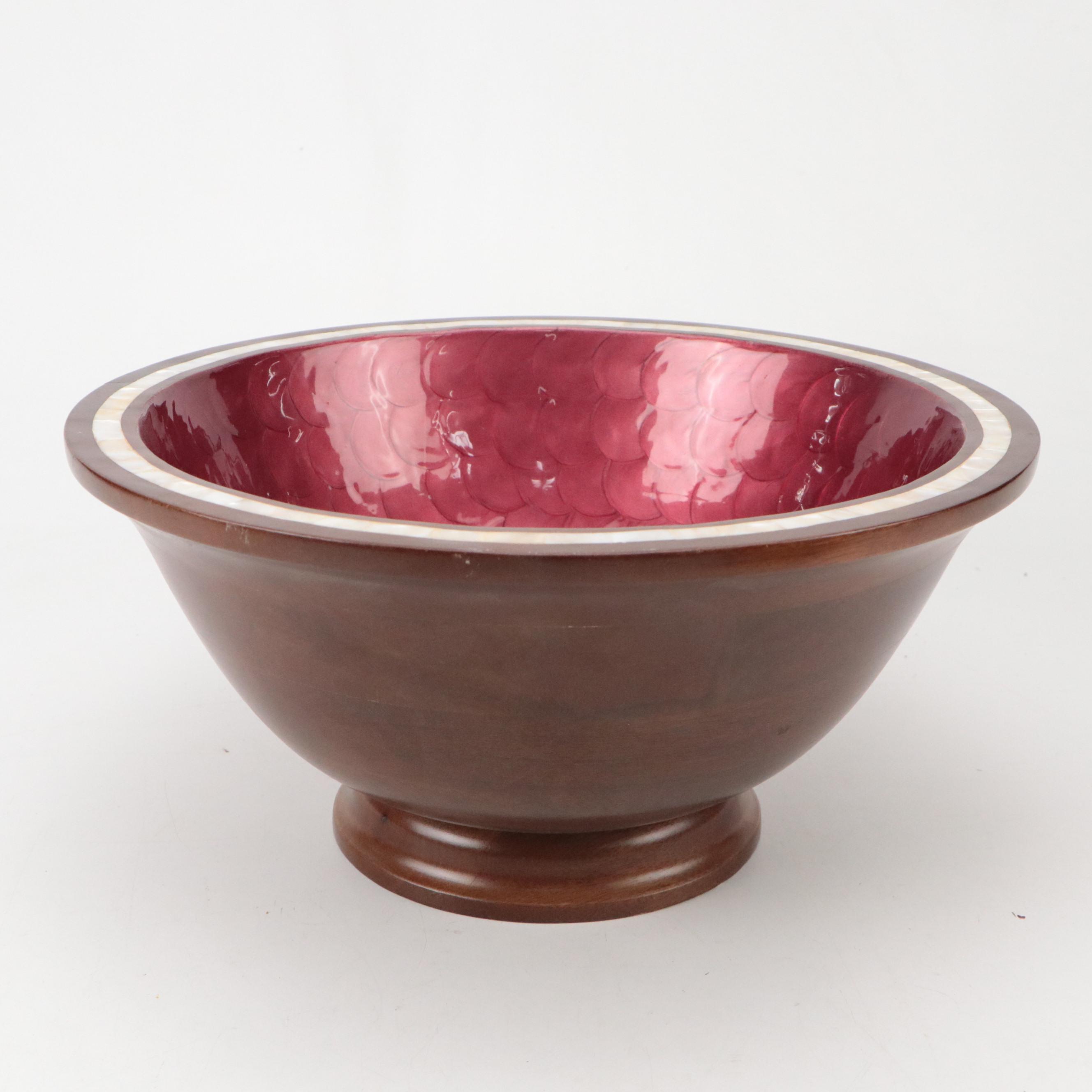 Julia Knight Mother-of-Pearl Rim and Mango Wood Bowl and Other Table Accessories