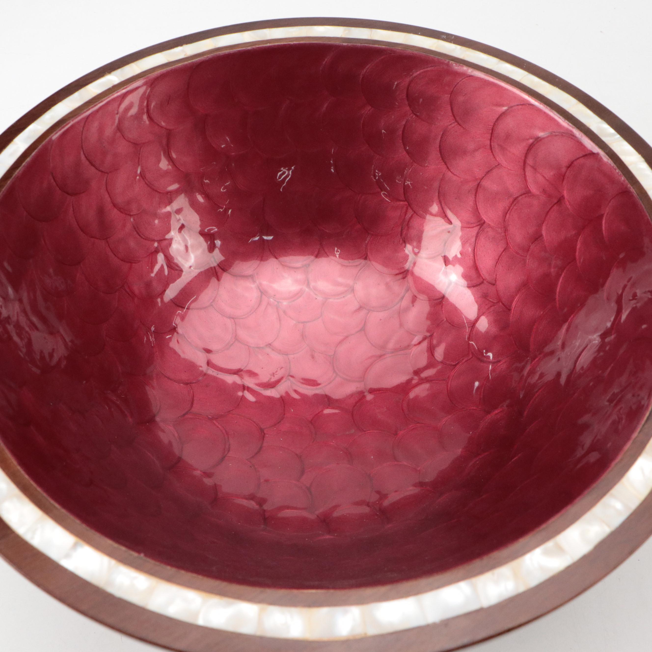 Julia Knight Mother-of-Pearl Rim and Mango Wood Bowl and Other Table Accessories