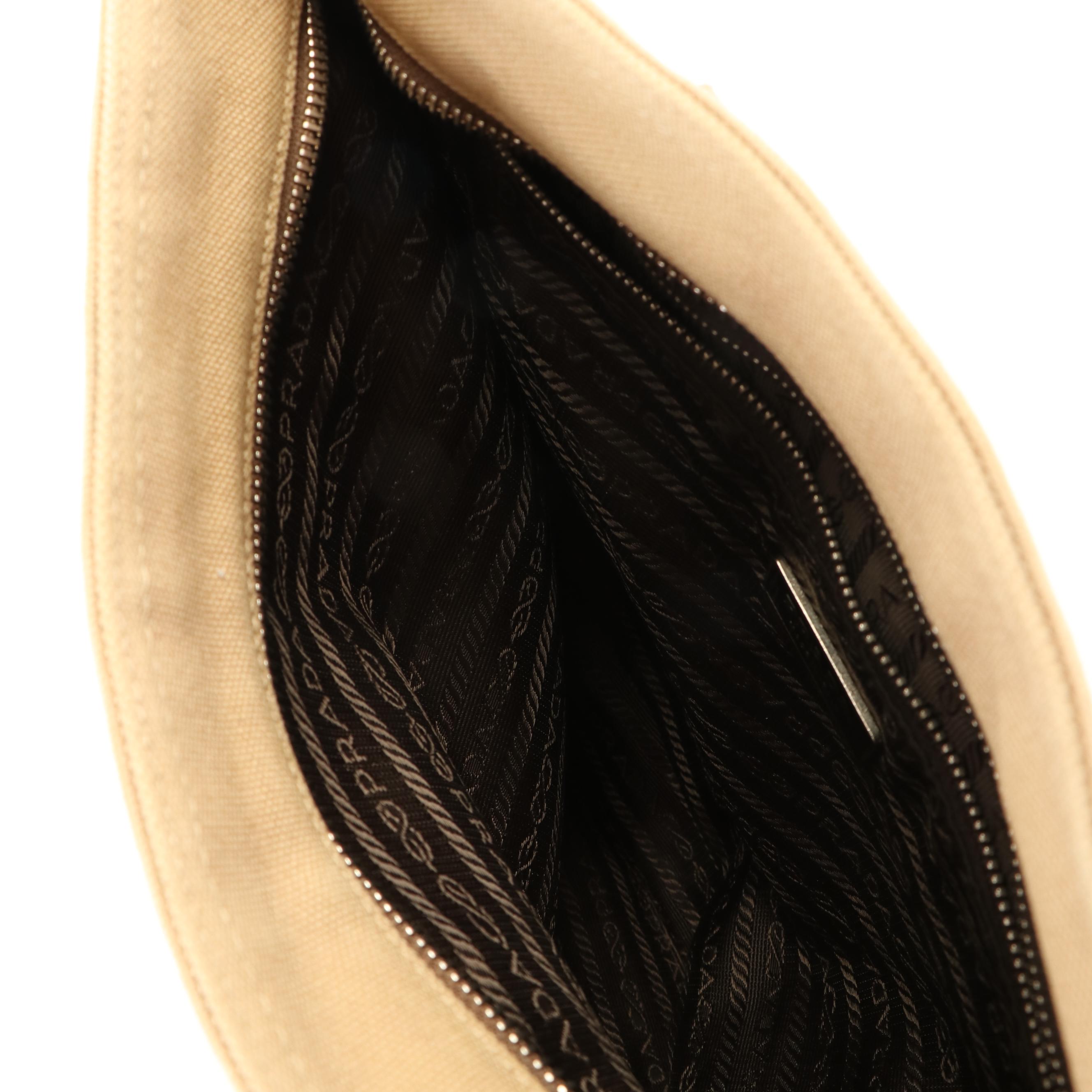 Prada Triangle Logo Tote Bag in Beige Canvas and Orange Leather