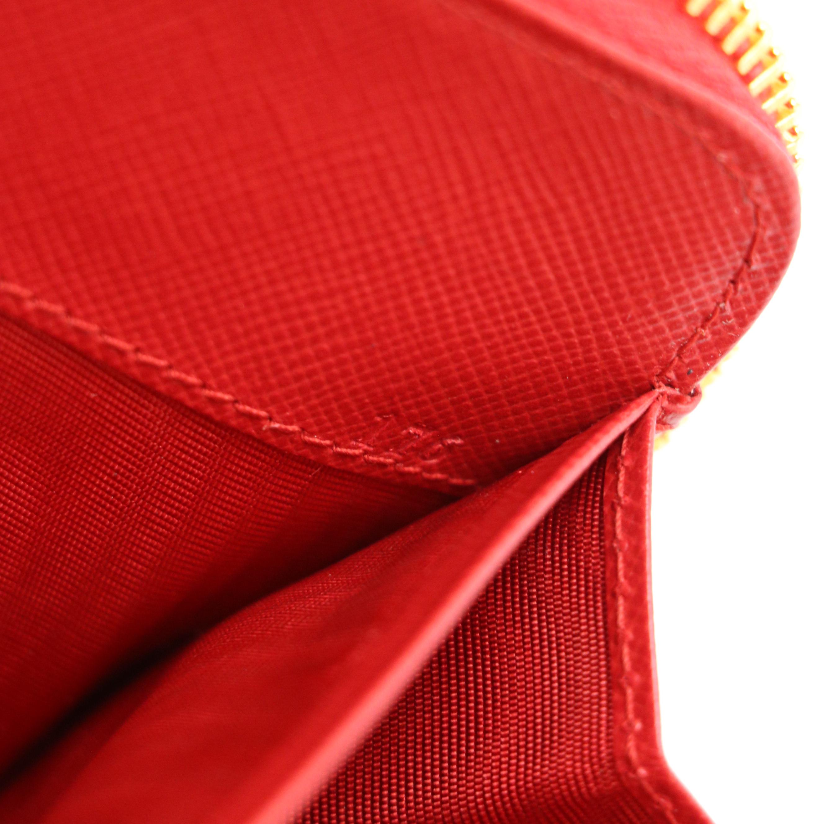 Prada Large Zip Around Wallet in Fiery Red Saffiano Leather with Box