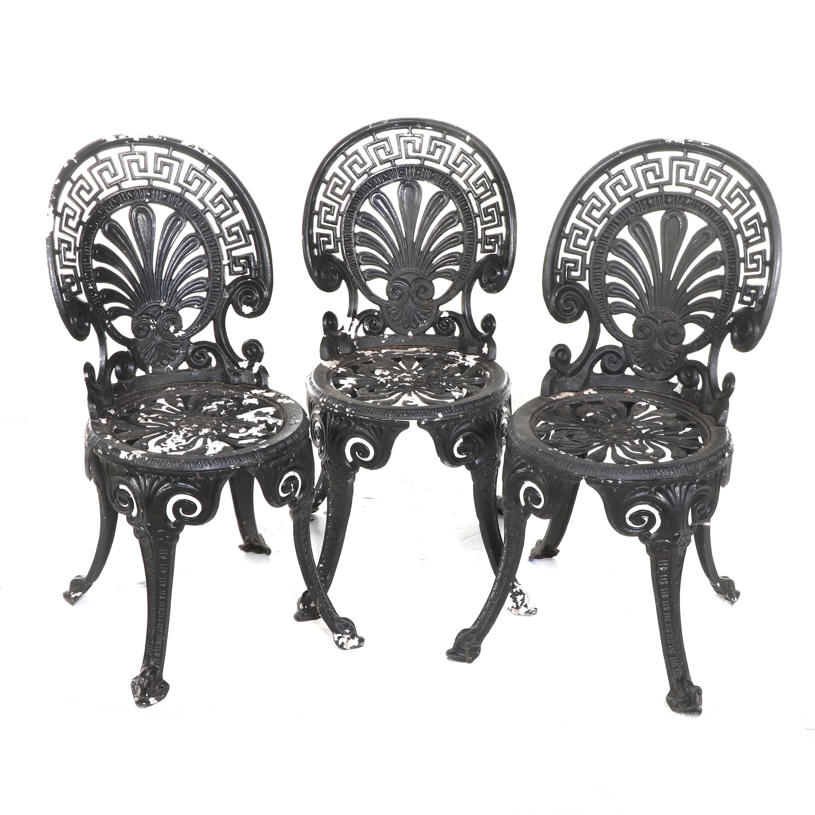 Set of Three Art Nouveau Style Aluminum Garden Chairs