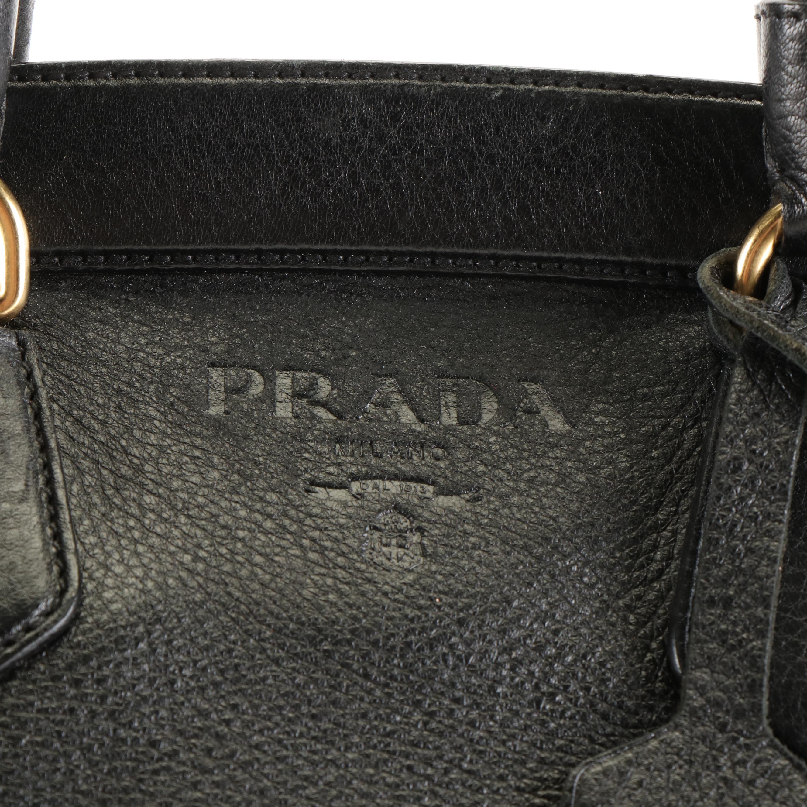 Prada Frame Tote Bag in Black Vitello Daino Leather
