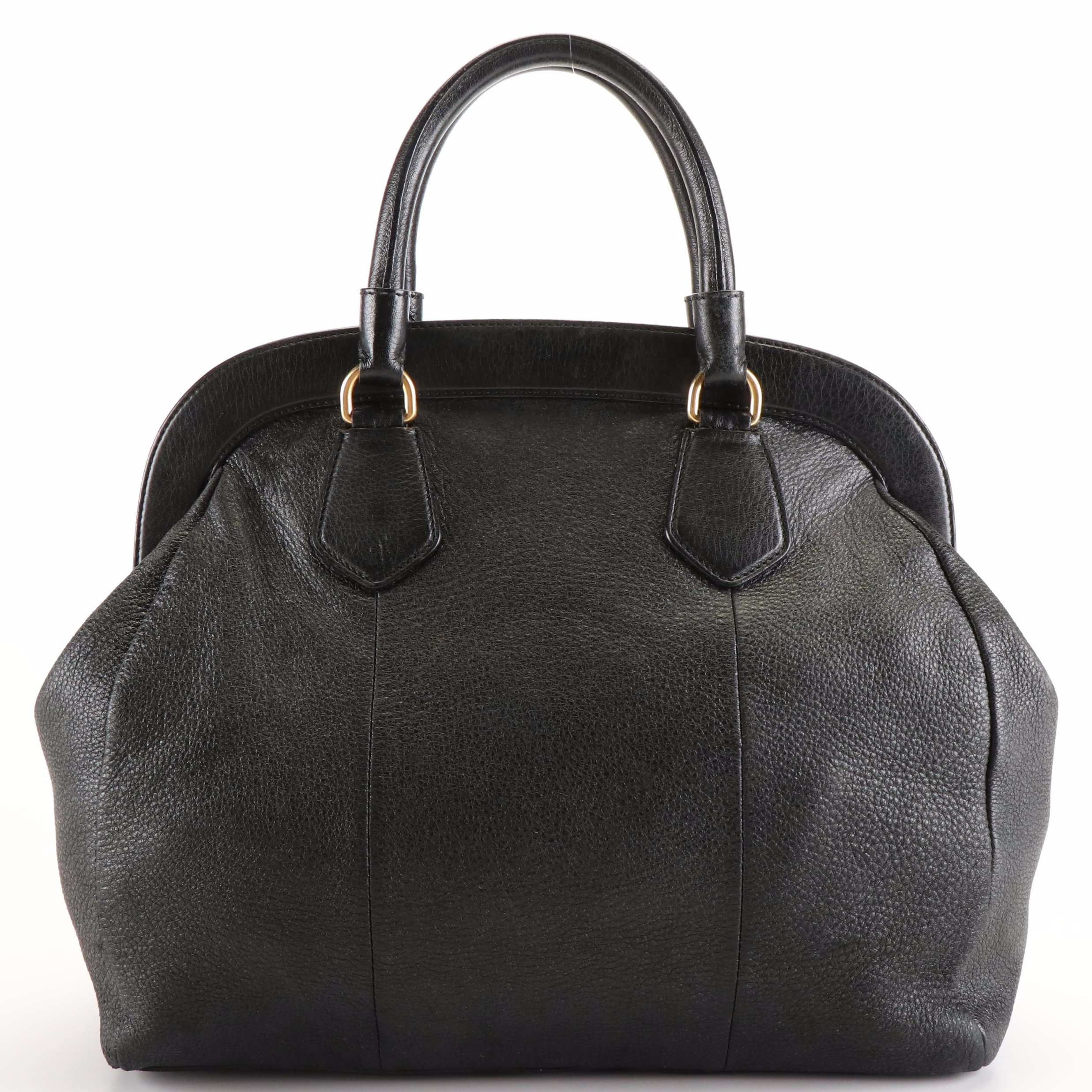 Prada Frame Tote Bag in Black Vitello Daino Leather