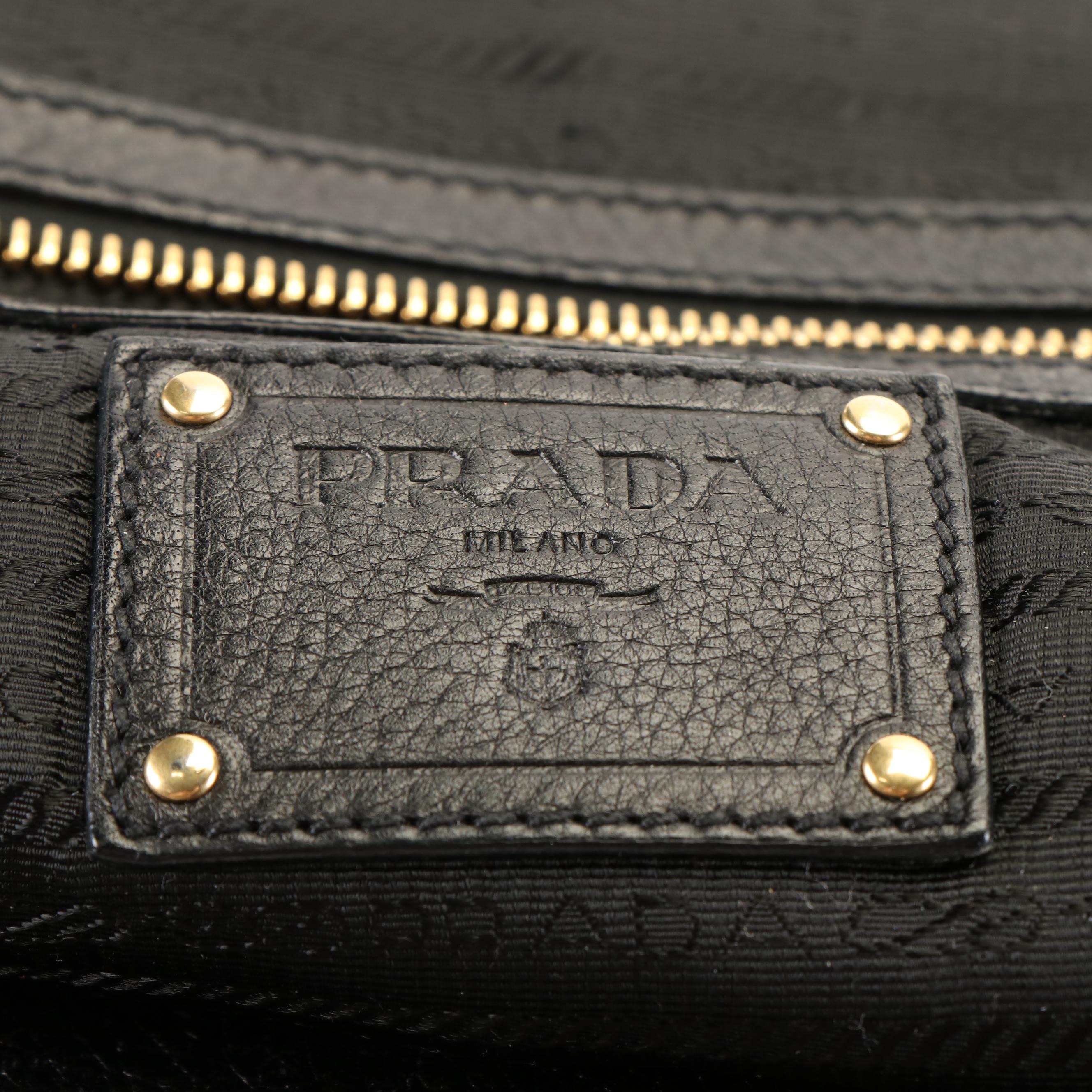 Prada Frame Tote Bag in Black Vitello Daino Leather