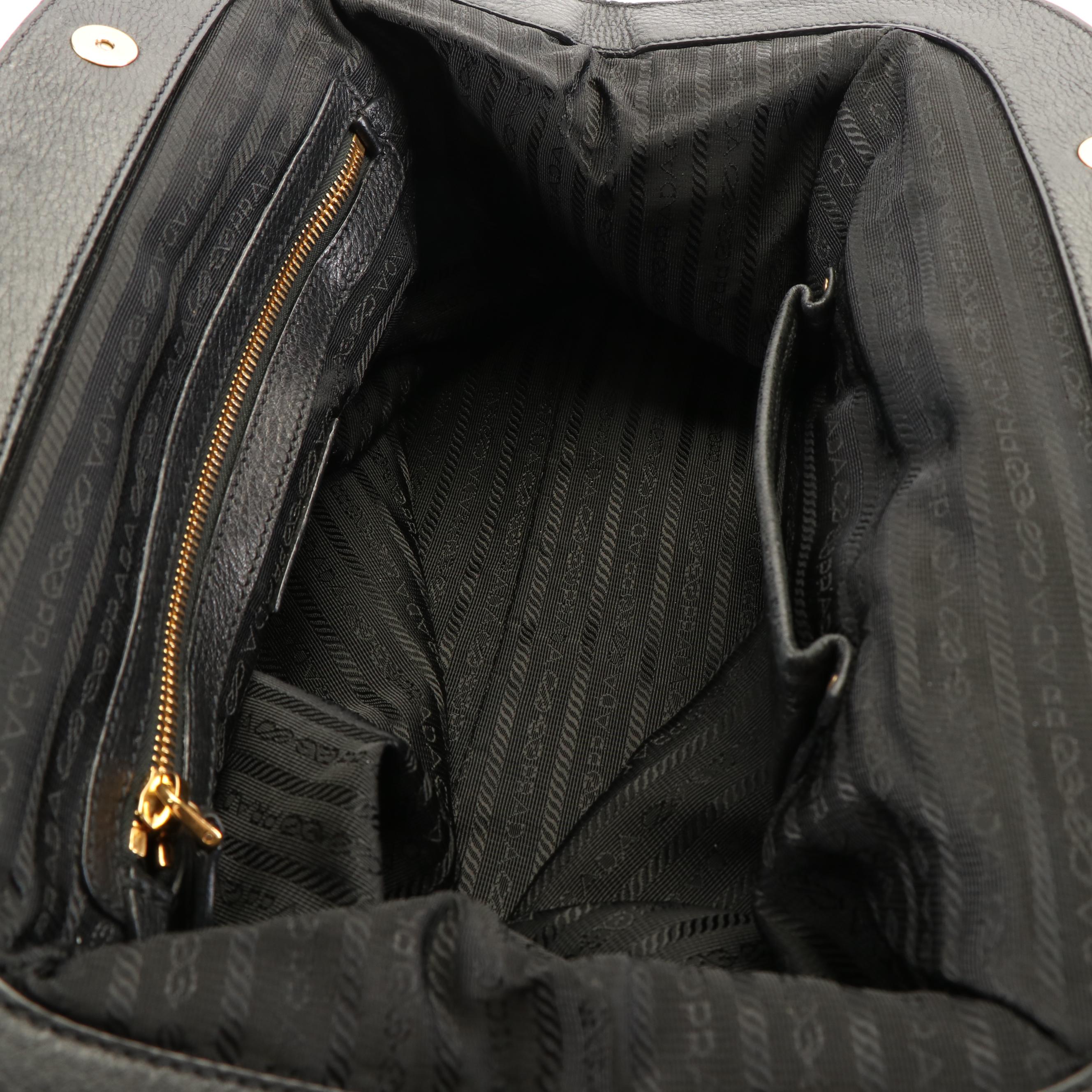 Prada Frame Tote Bag in Black Vitello Daino Leather