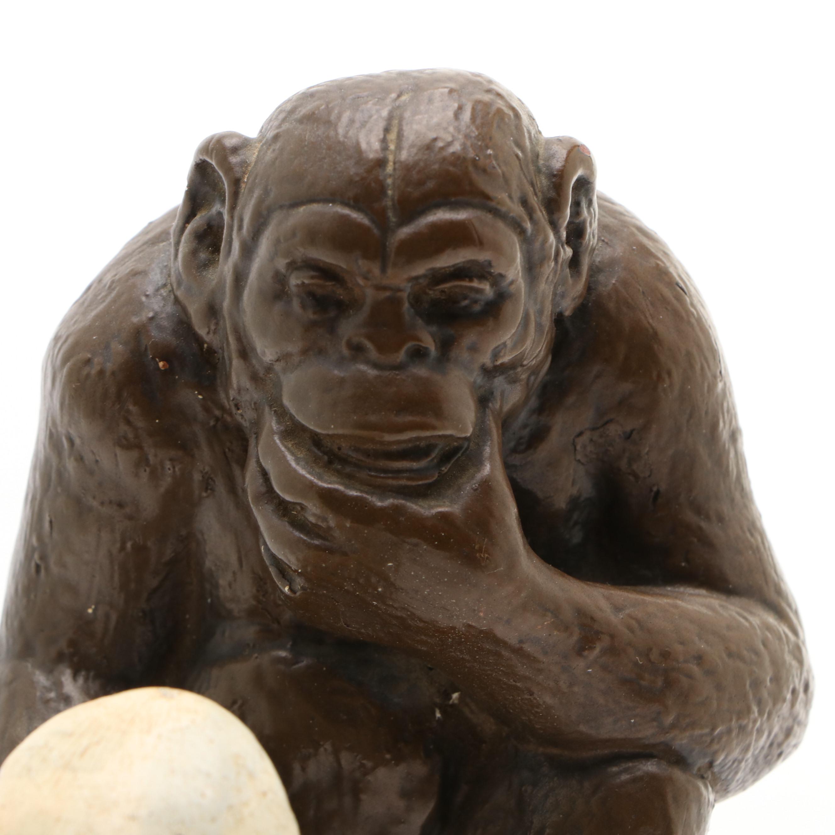 Esco Chalkware "Ape with Skull" after Wolfgang Hugo Rheinhold Sculpture