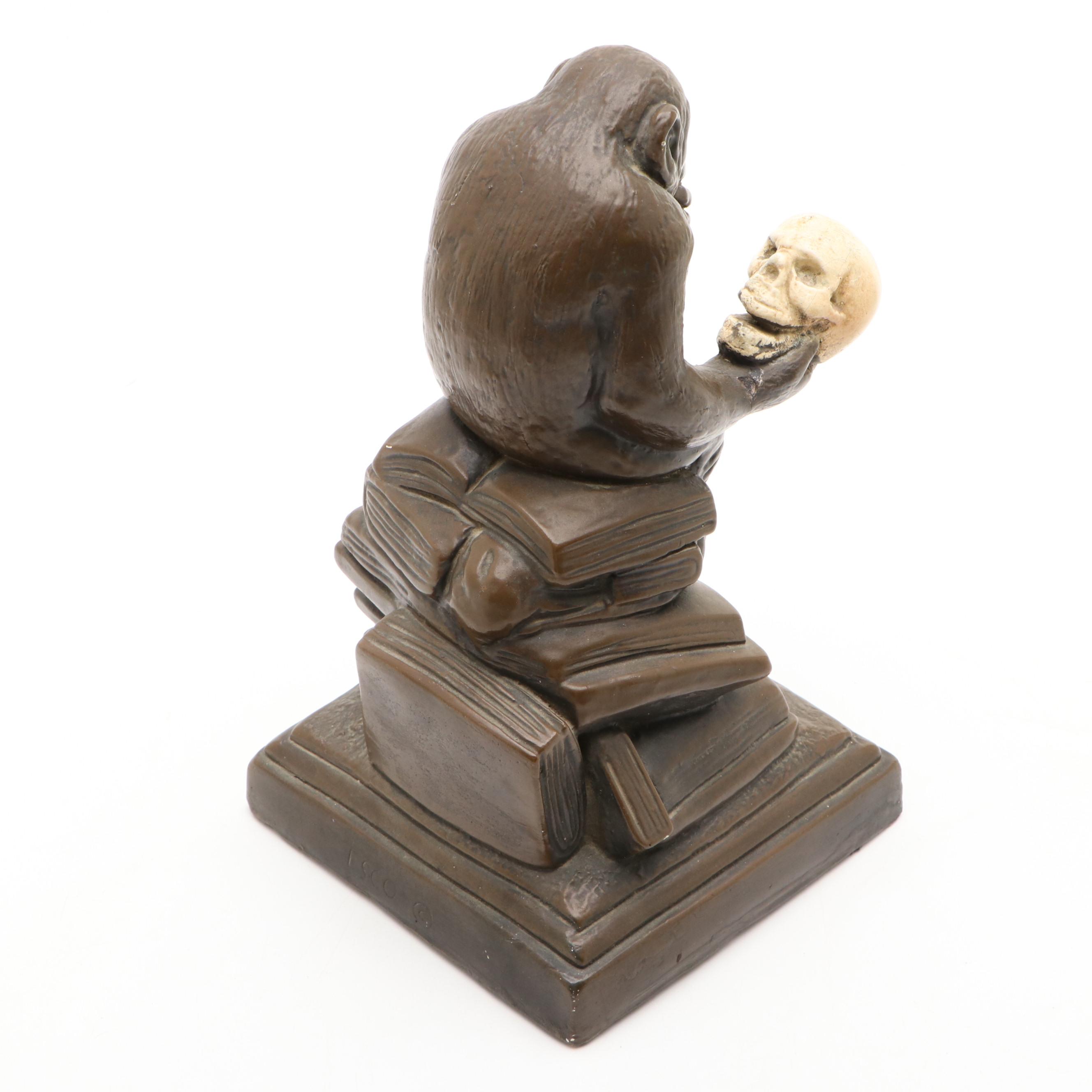Esco Chalkware "Ape with Skull" after Wolfgang Hugo Rheinhold Sculpture