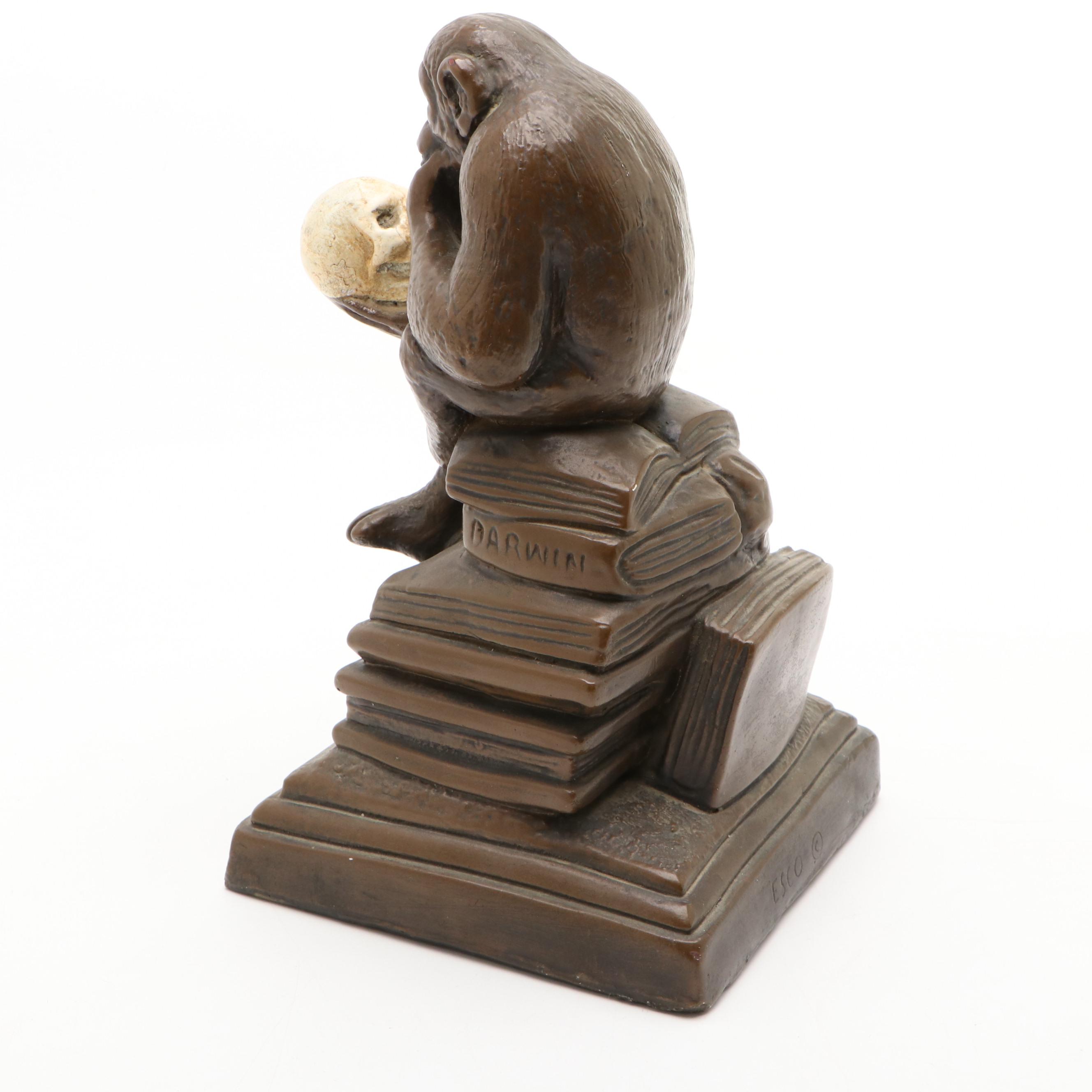 Esco Chalkware "Ape with Skull" after Wolfgang Hugo Rheinhold Sculpture