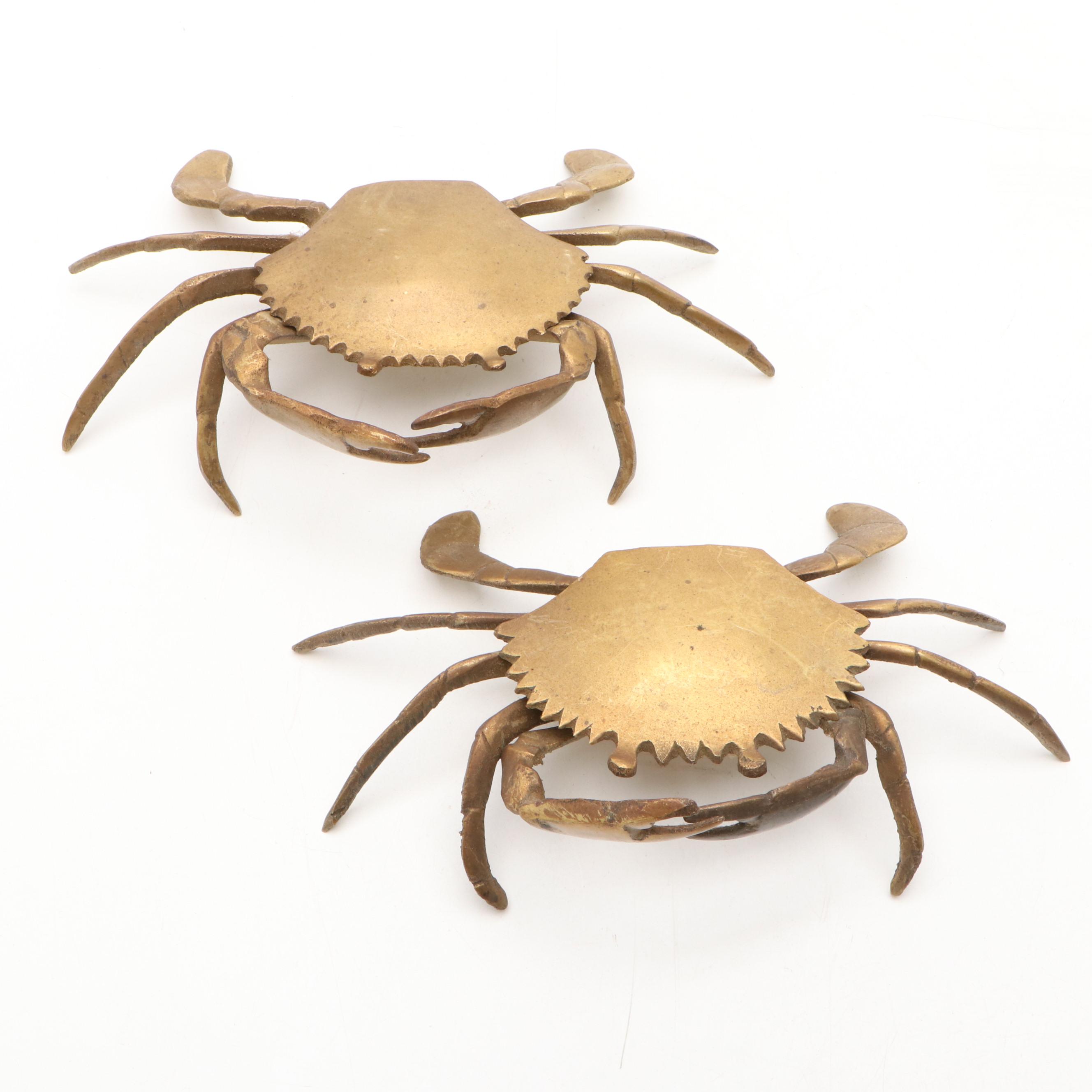 Brass Crab Lidded Ashtrays, Wilton Steel Paperclip Crab and Foot Ashtray