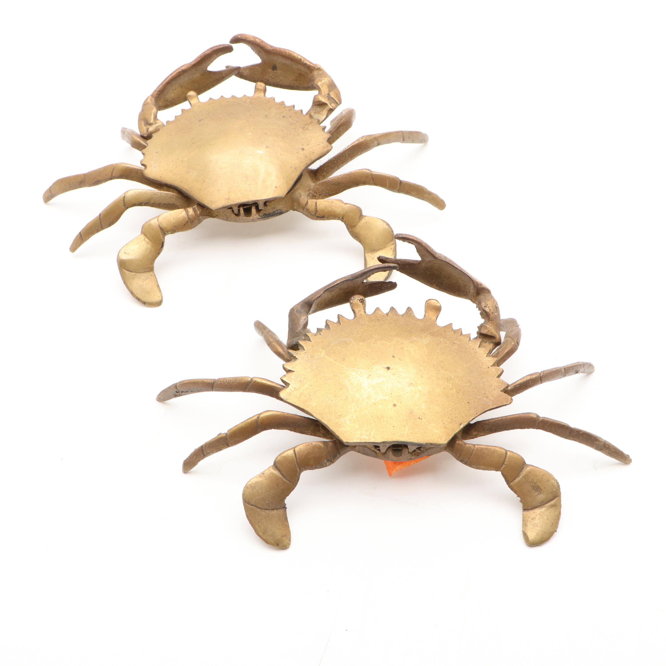 Brass Crab Lidded Ashtrays, Wilton Steel Paperclip Crab and Foot Ashtray