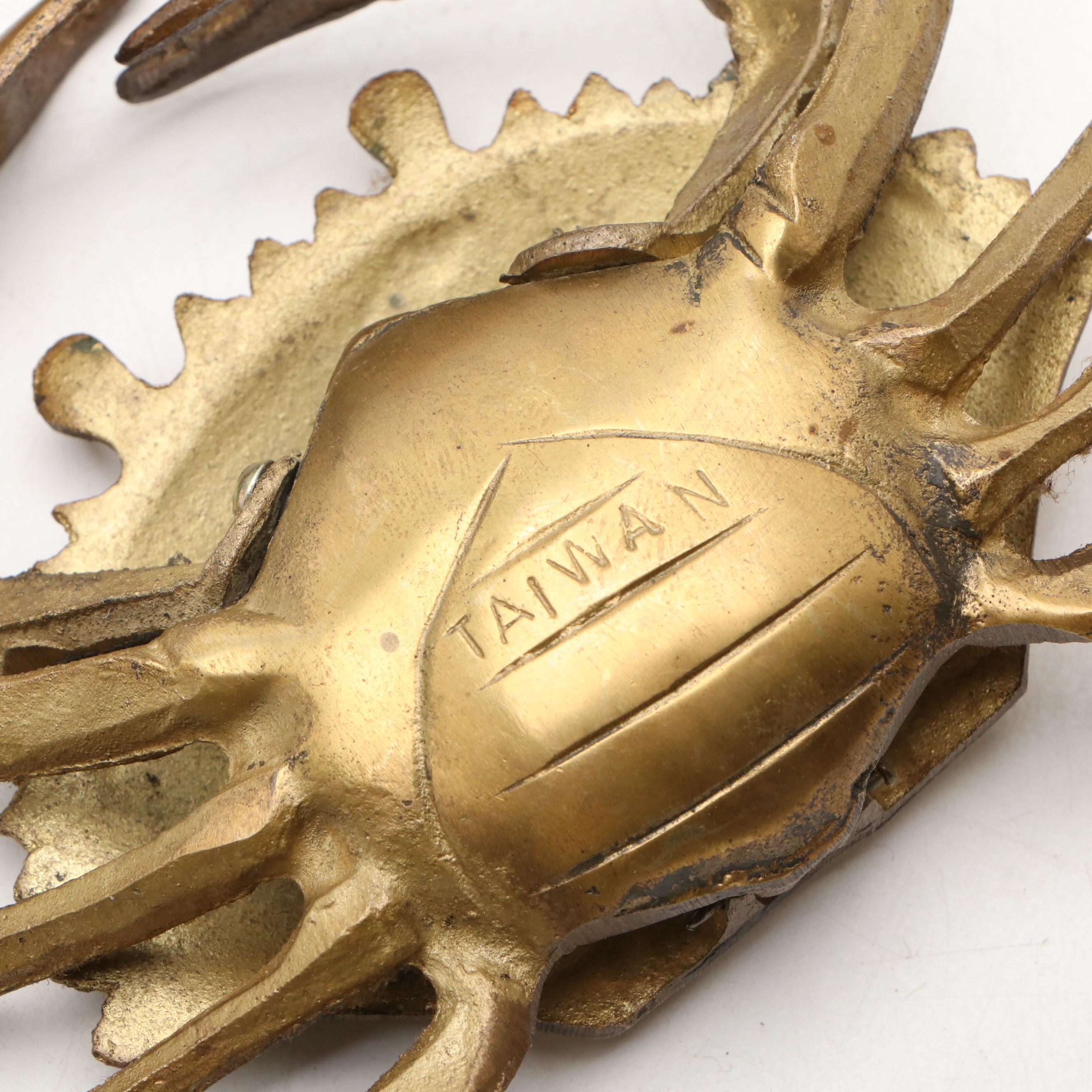 Brass Crab Lidded Ashtrays, Wilton Steel Paperclip Crab and Foot Ashtray