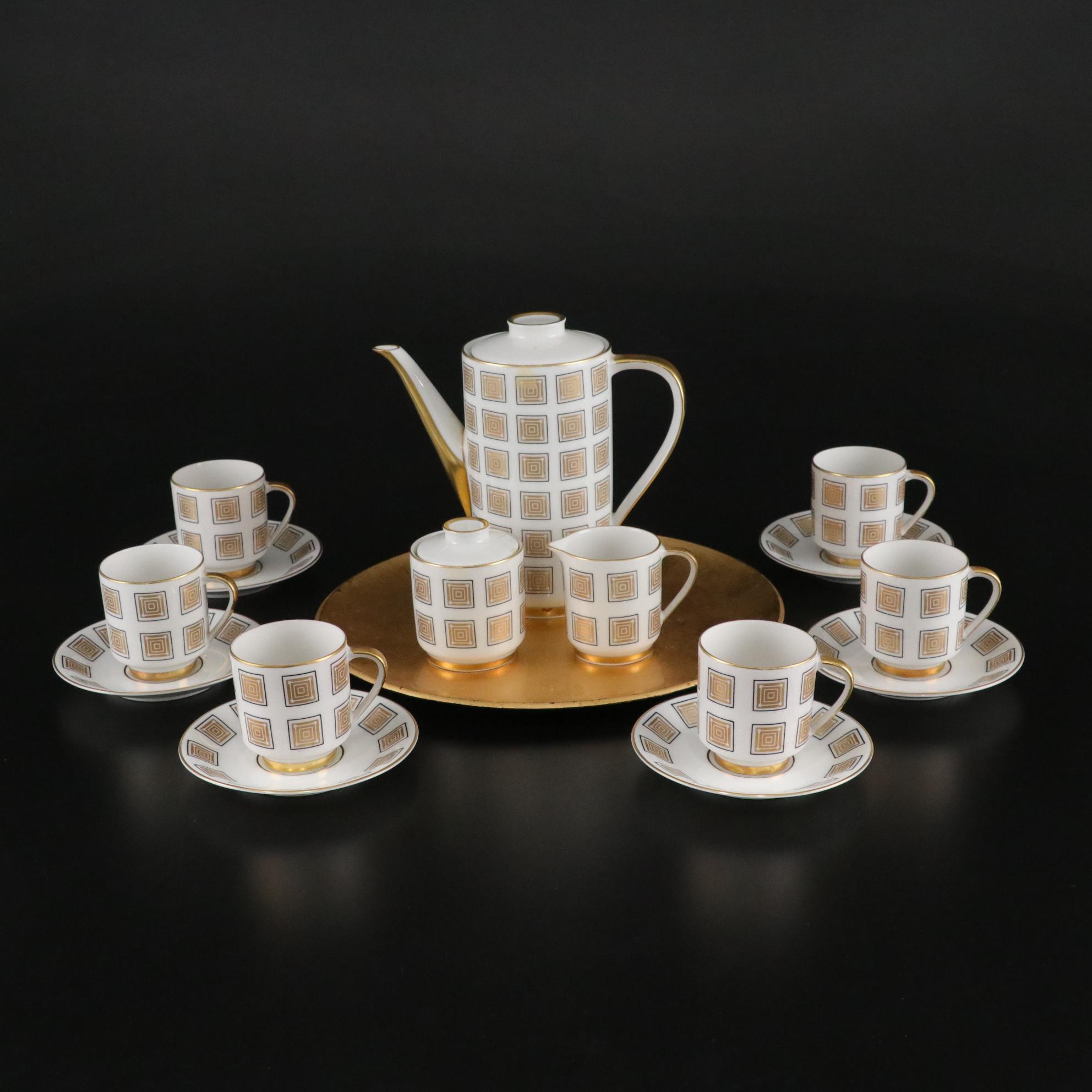 Johann Seltmann Vohenstrauss Porcelain Demitasse Tea Set with Gilded Tray
