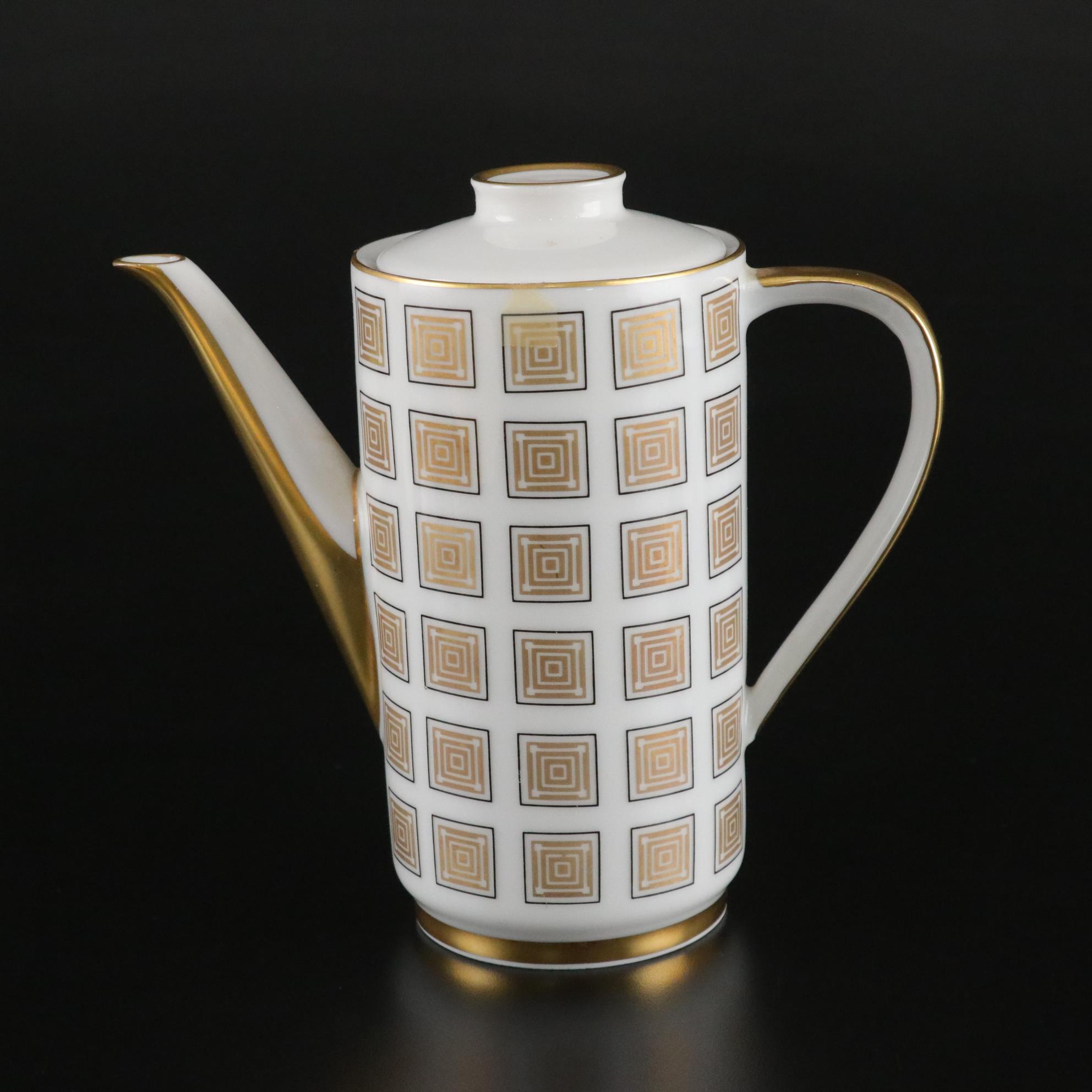 Johann Seltmann Vohenstrauss Porcelain Demitasse Tea Set with Gilded Tray