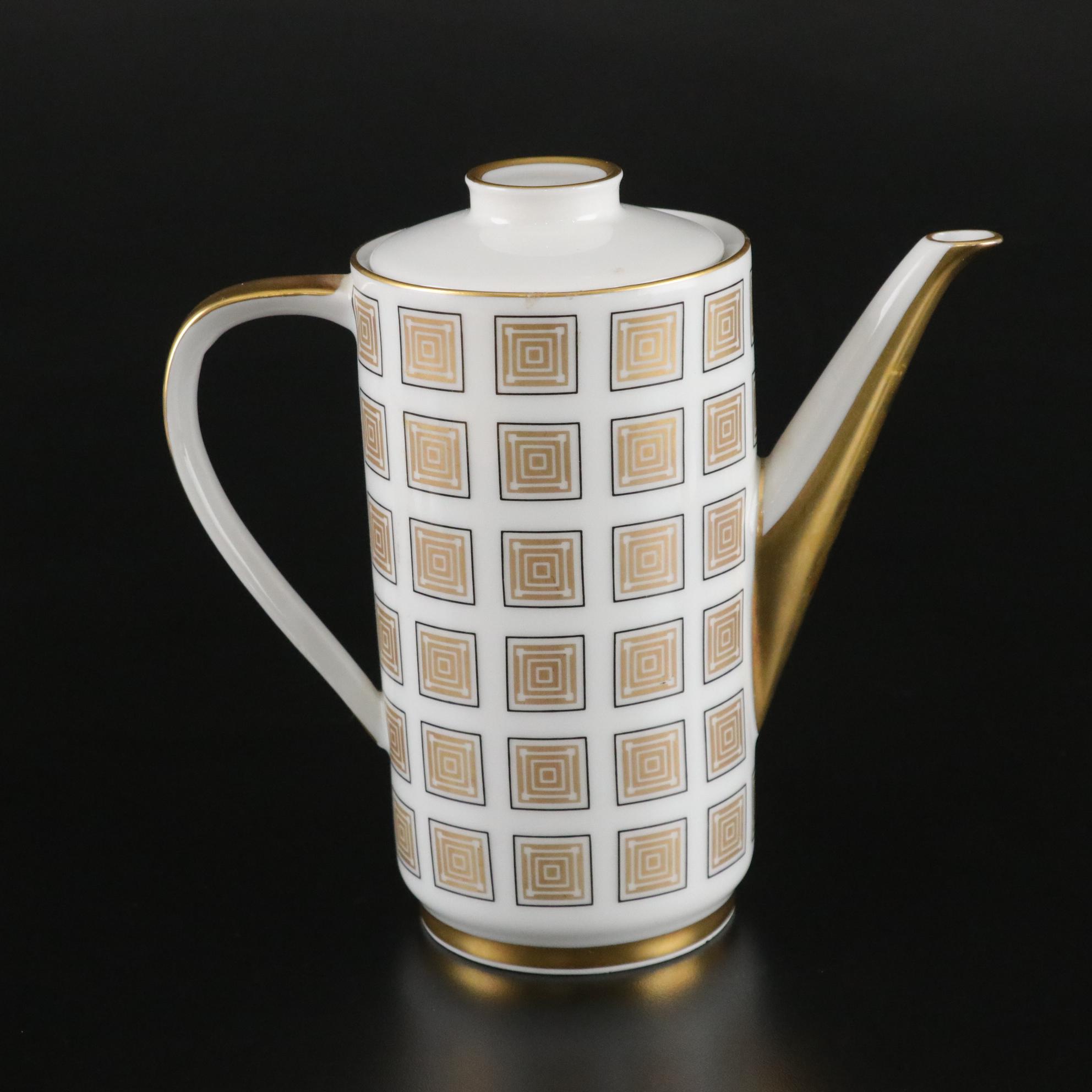 Johann Seltmann Vohenstrauss Porcelain Demitasse Tea Set with Gilded Tray