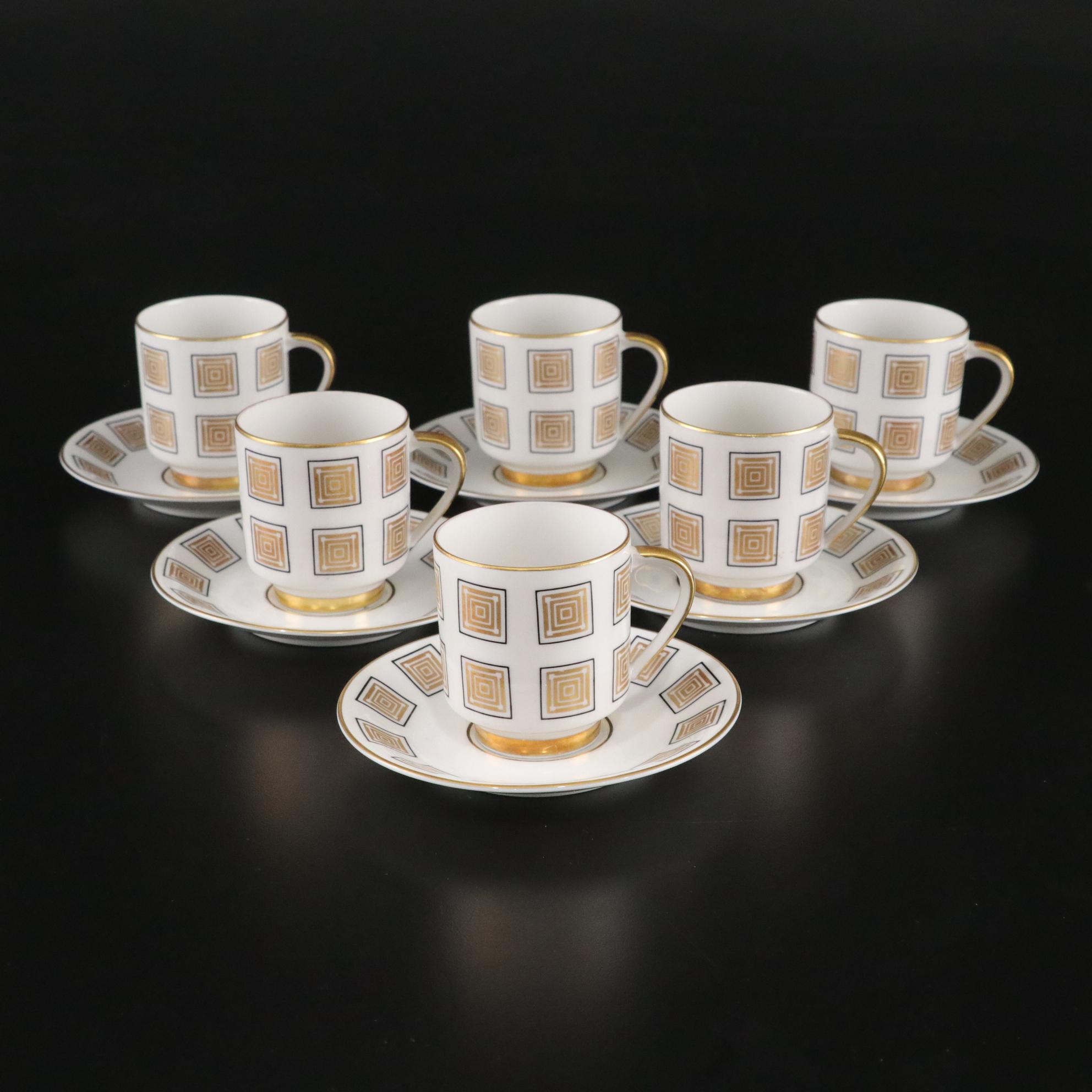 Johann Seltmann Vohenstrauss Porcelain Demitasse Tea Set with Gilded Tray
