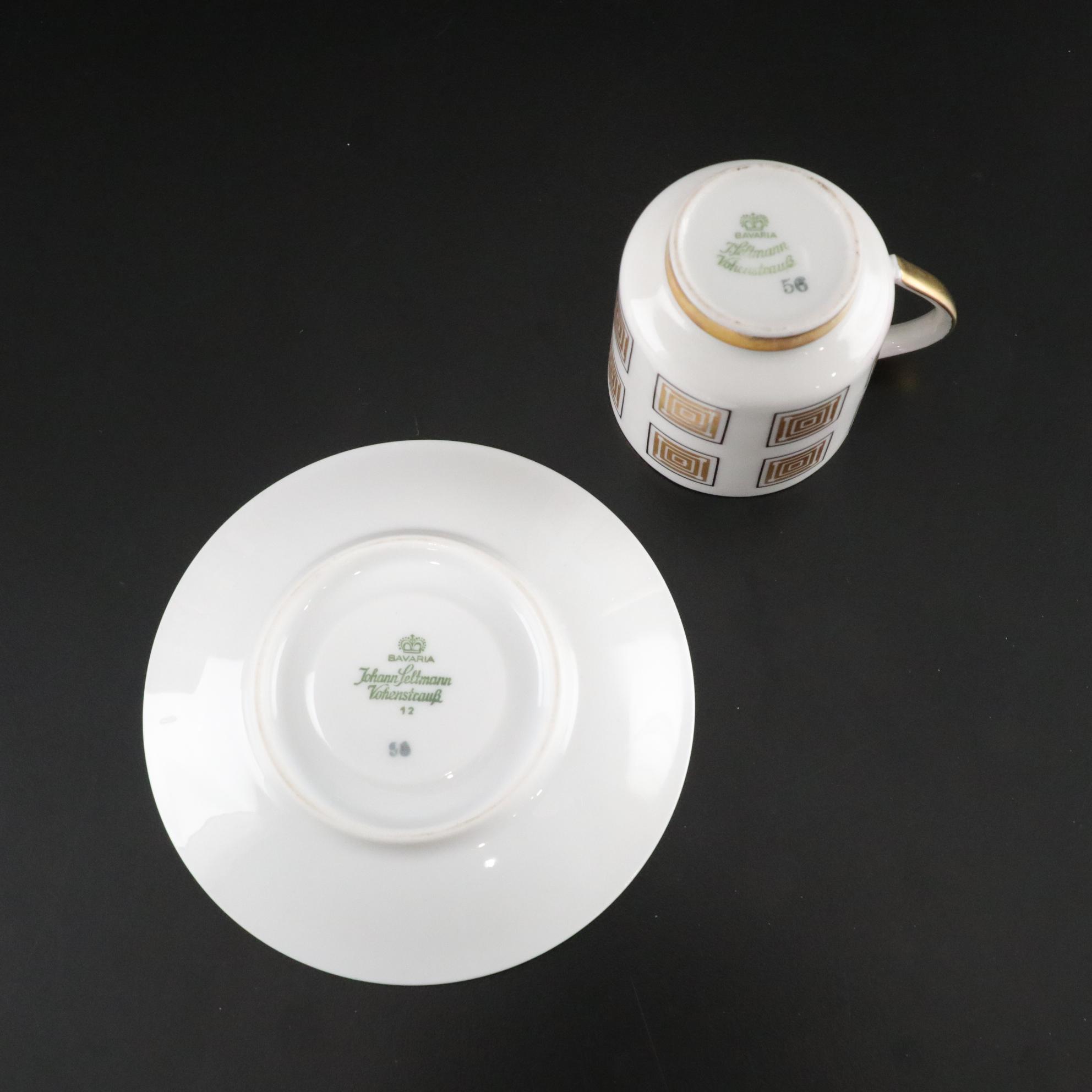 Johann Seltmann Vohenstrauss Porcelain Demitasse Tea Set with Gilded Tray