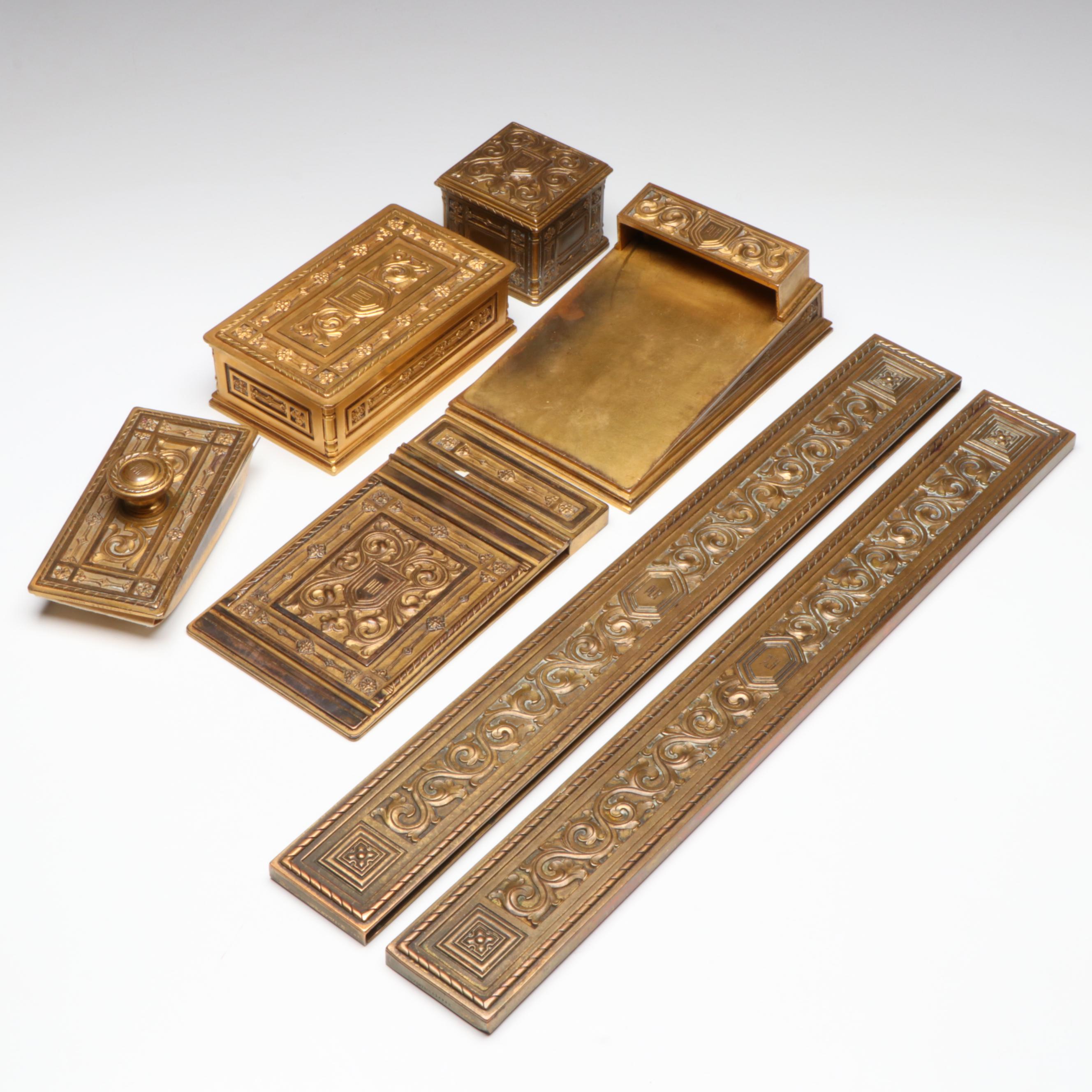 Tiffany & Co. Gilt Bronzed Monogrammed Six-Piece Desk Set