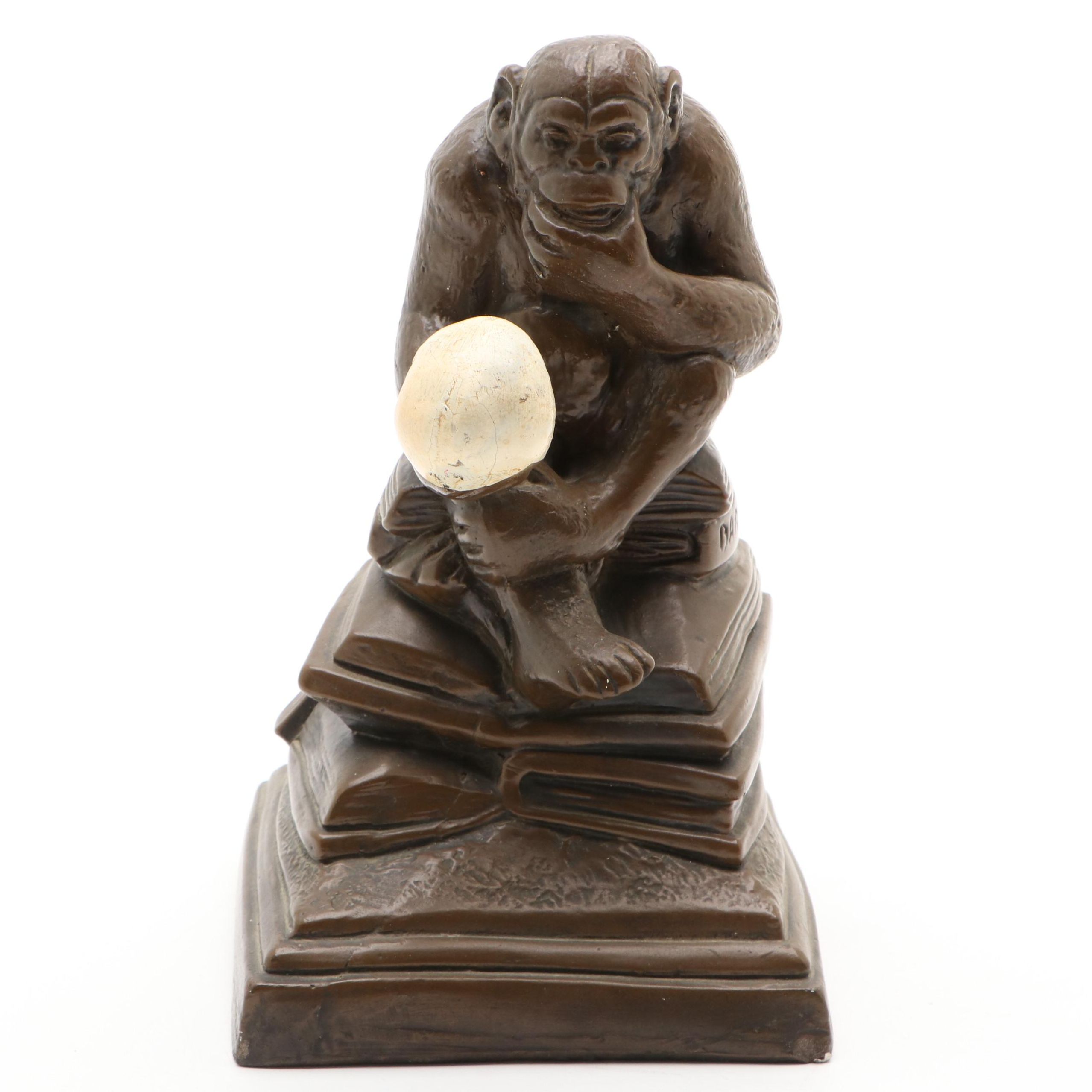 Esco Chalkware "Ape with Skull" after Wolfgang Hugo Rheinhold Sculpture